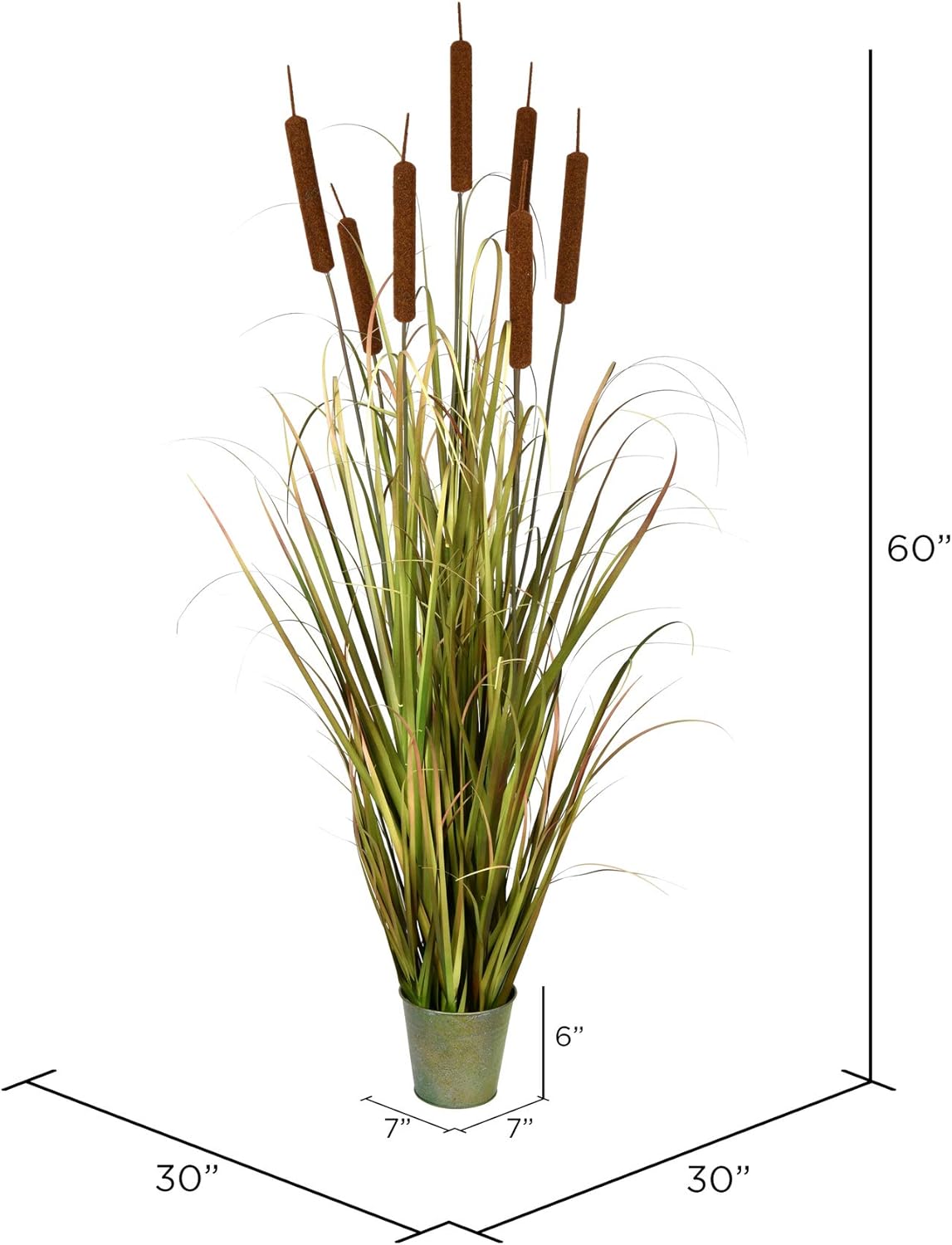 Vickerman 60 Artificial Grass and Cattails with Iron Pot