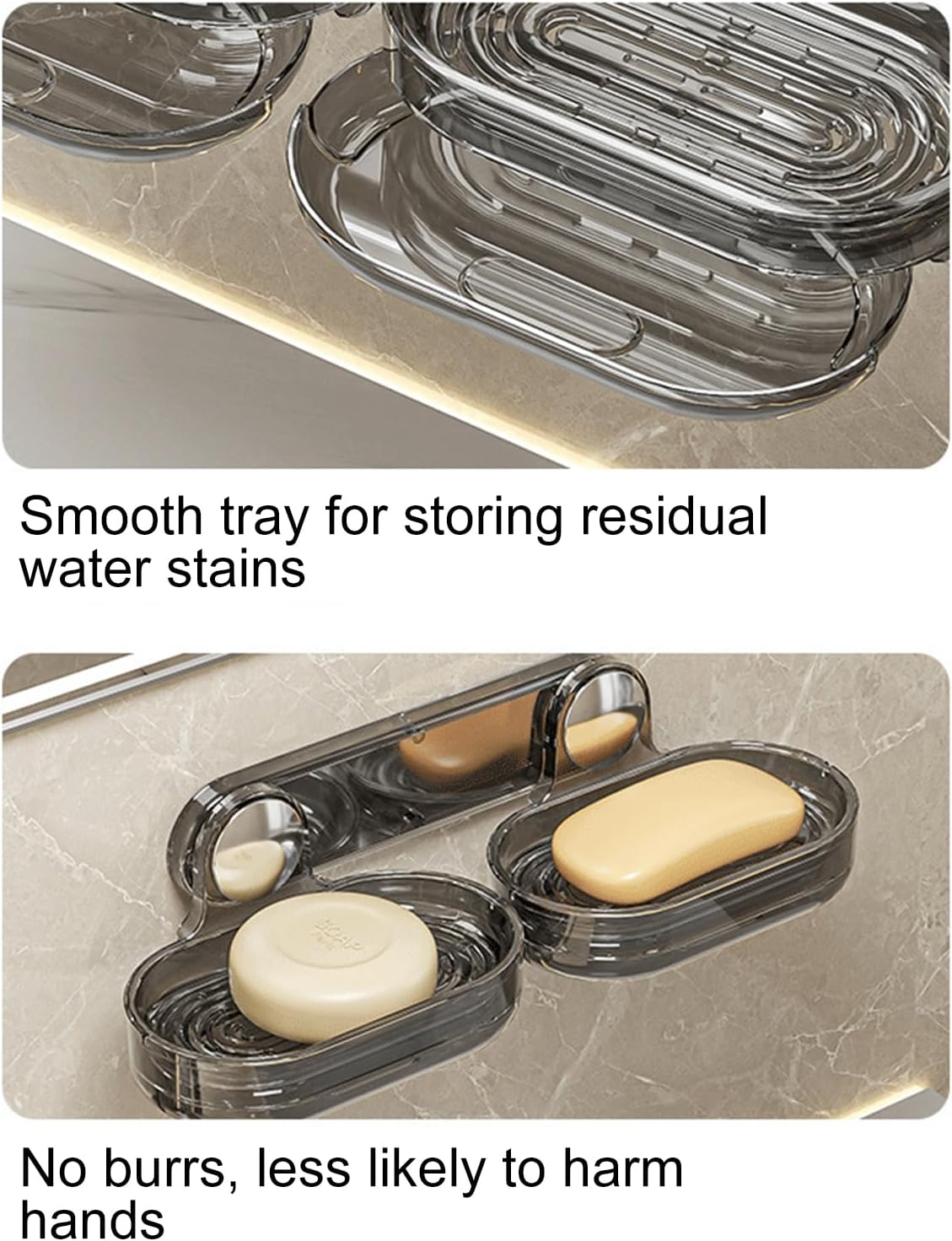 Loyliawa Wall Mount Soap Dish Double Layer Hollow Quick Drain Black