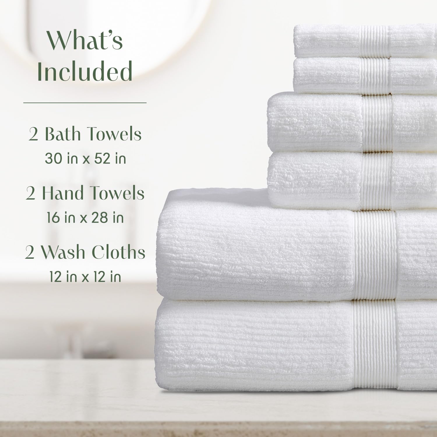 Springtree Home White Bath Towels Set of 6