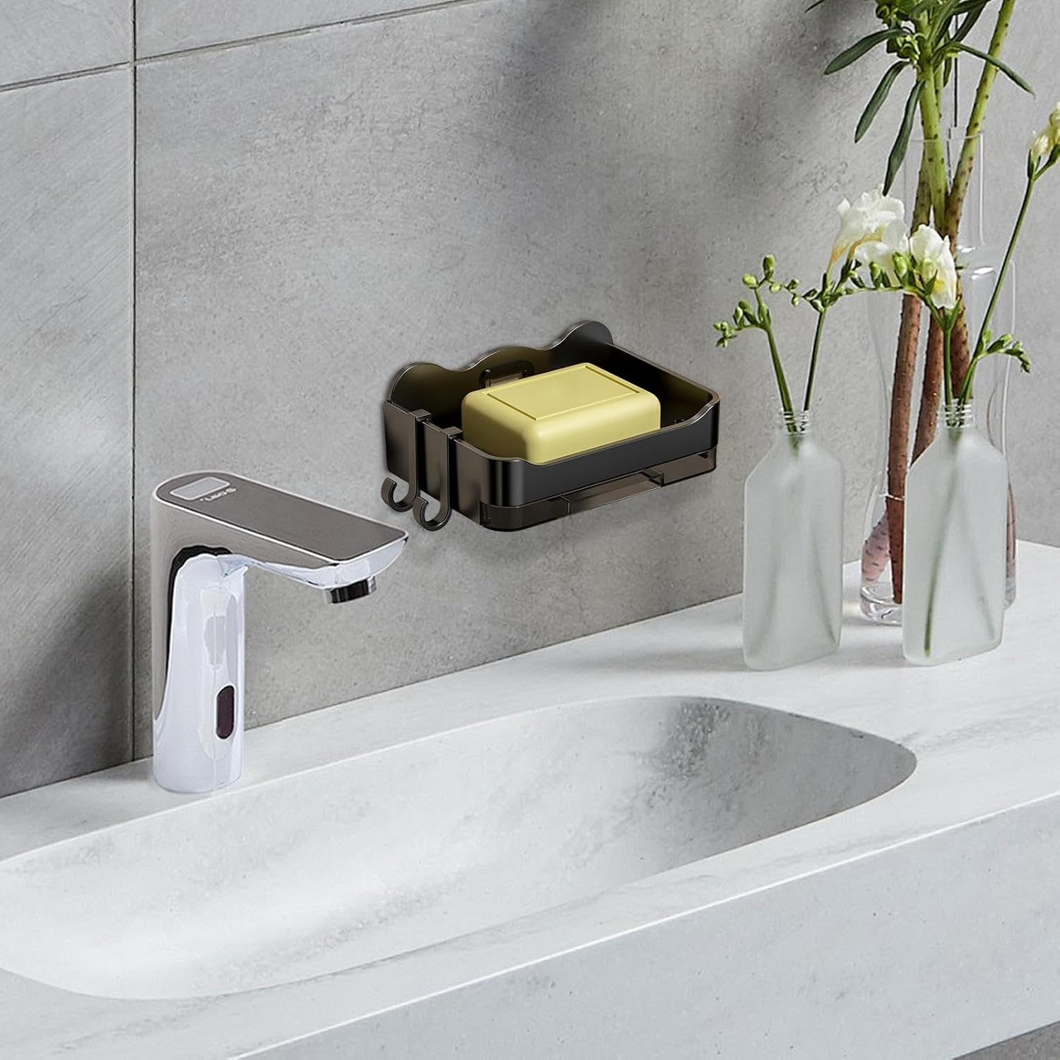 Stylish Wall Soap Holder with Hooks - No Drilling
