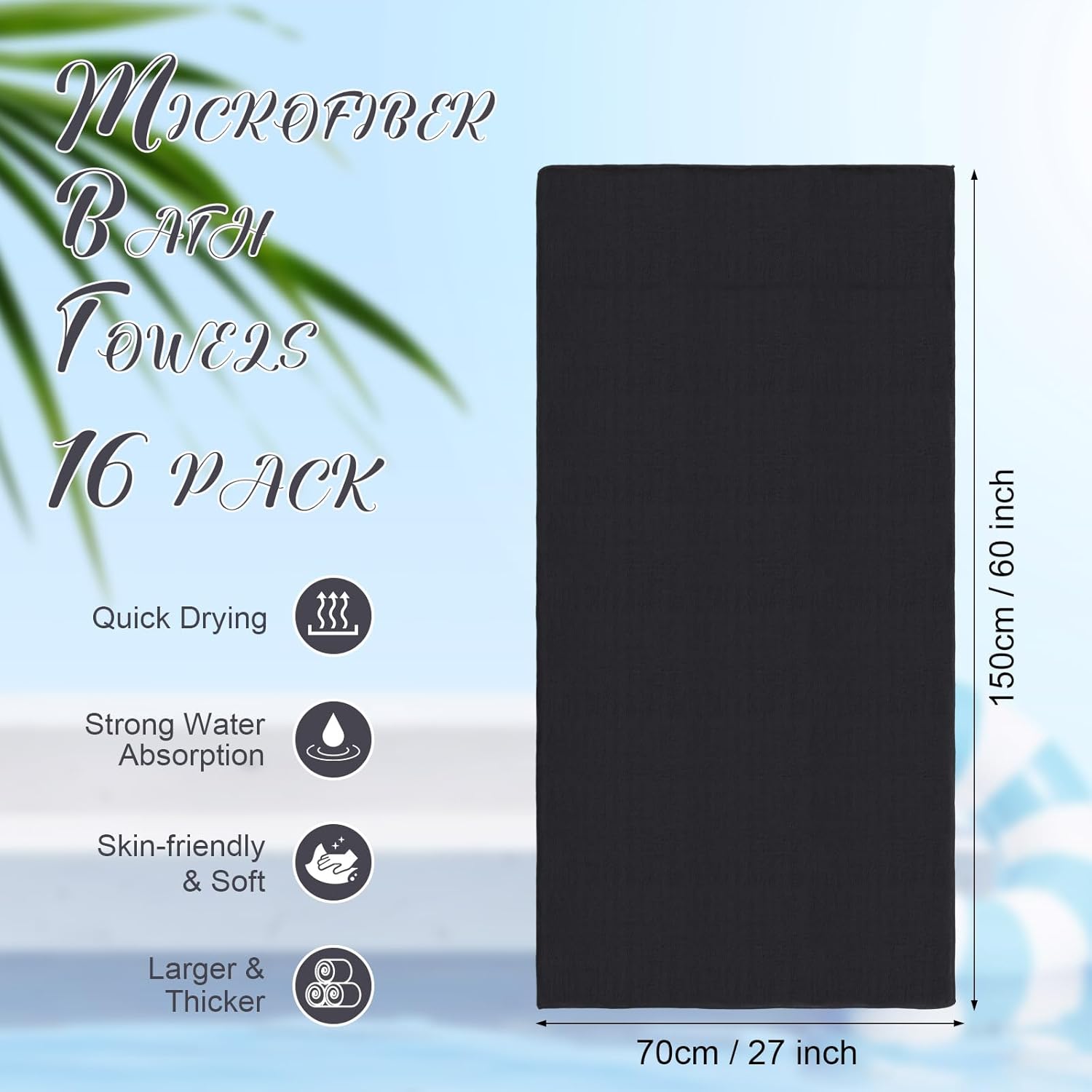 16 Pack Microfiber Bath Towels Bulk - Soft and Durable