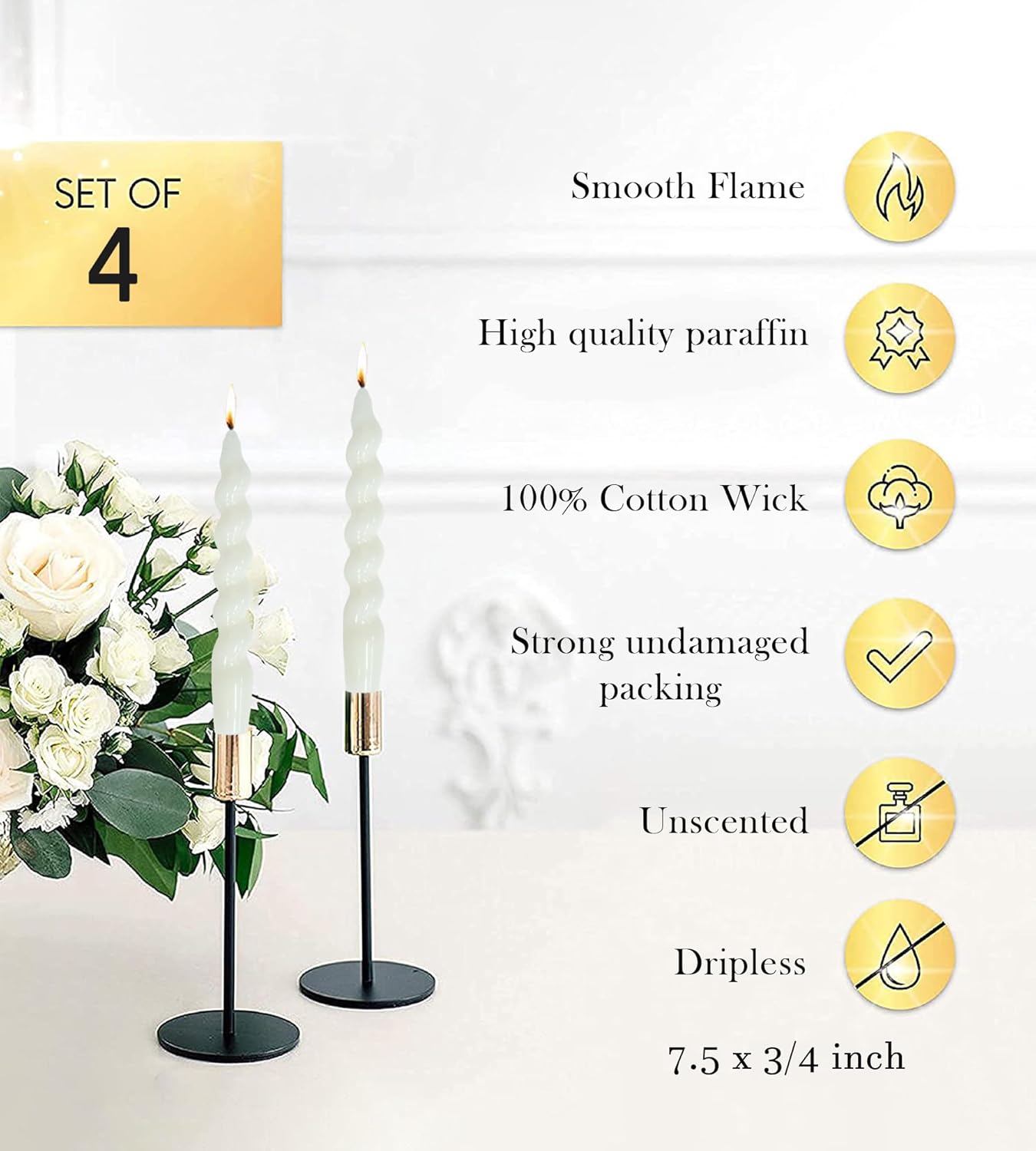 LPUSA Taper Candle White Spiral 75inch Set of 4