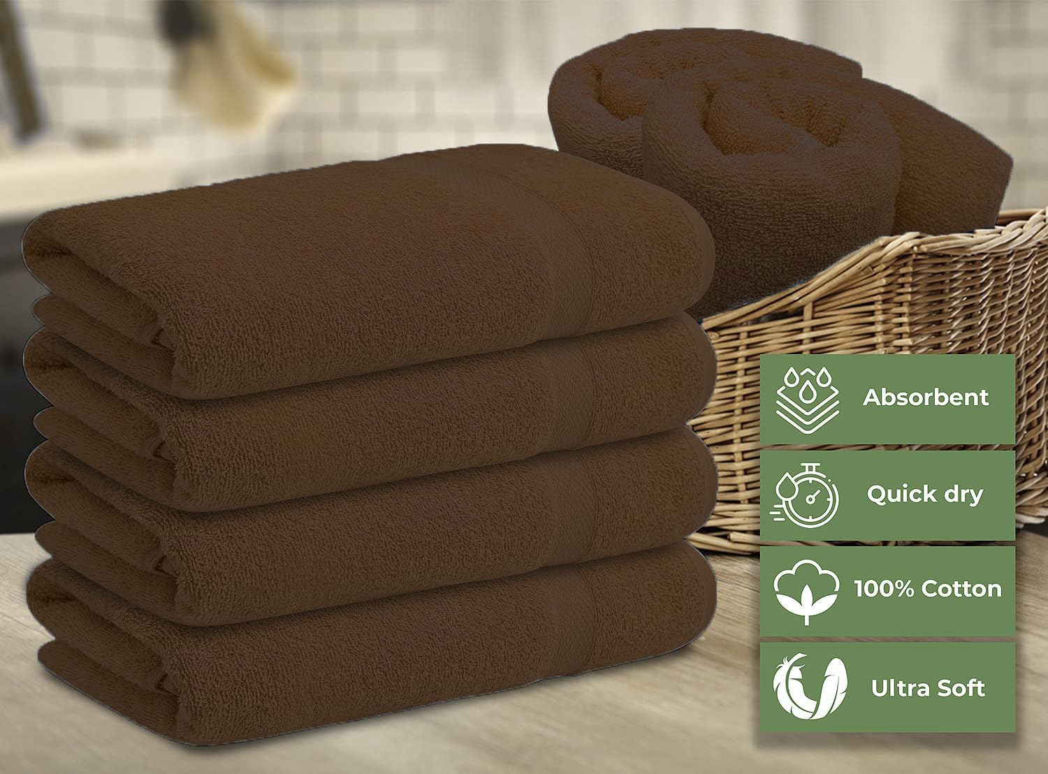 ARC HOME 100 Cotton Bath Towels Pack of 6 Brown