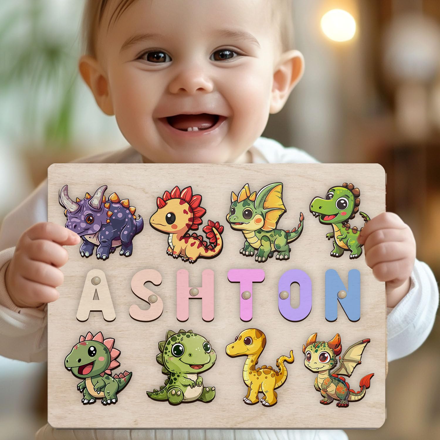 Personalized Wooden Dinosaur Puzzle Montessori Toy 1