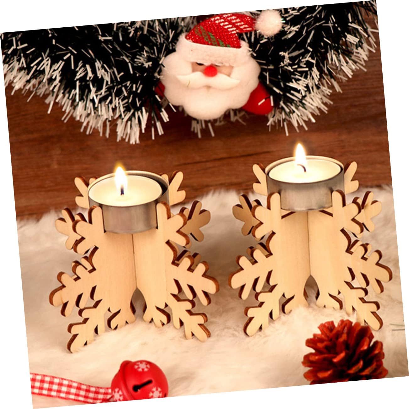 WOONEKY Wooden Snowflake Candle Sticks 6 Pack Christmas Decor 1