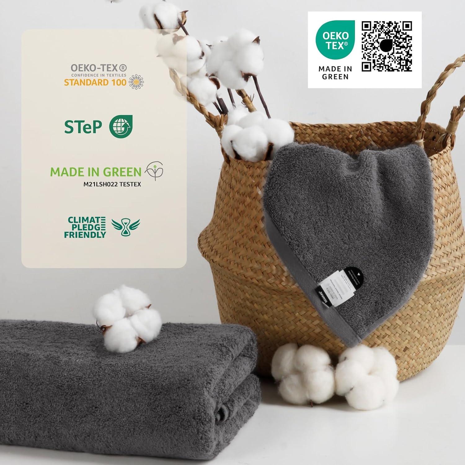 SEMAXE 4-Pack Luxury Bath Towels 55x27 Grey 1