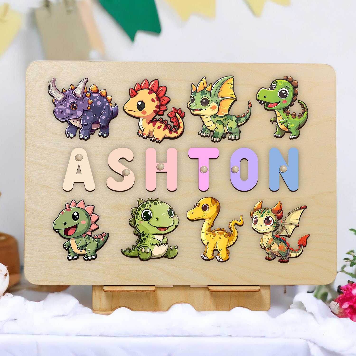 Personalized Wooden Dinosaur Puzzle Montessori Toy 1