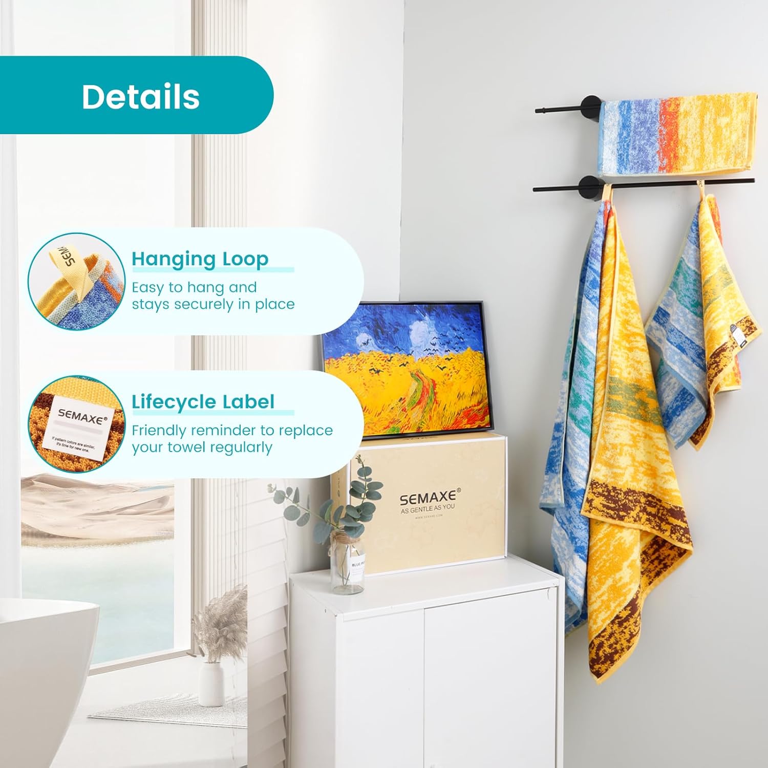SEMAXE 6-Piece Colorful Bathroom Towel Set