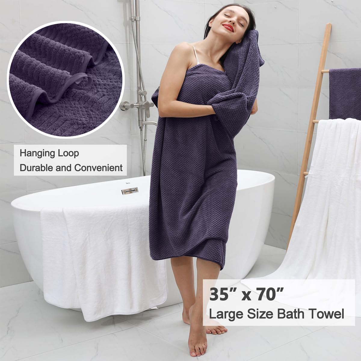 Oliven 8 Piece Oversized Purple Bath Towel Set
