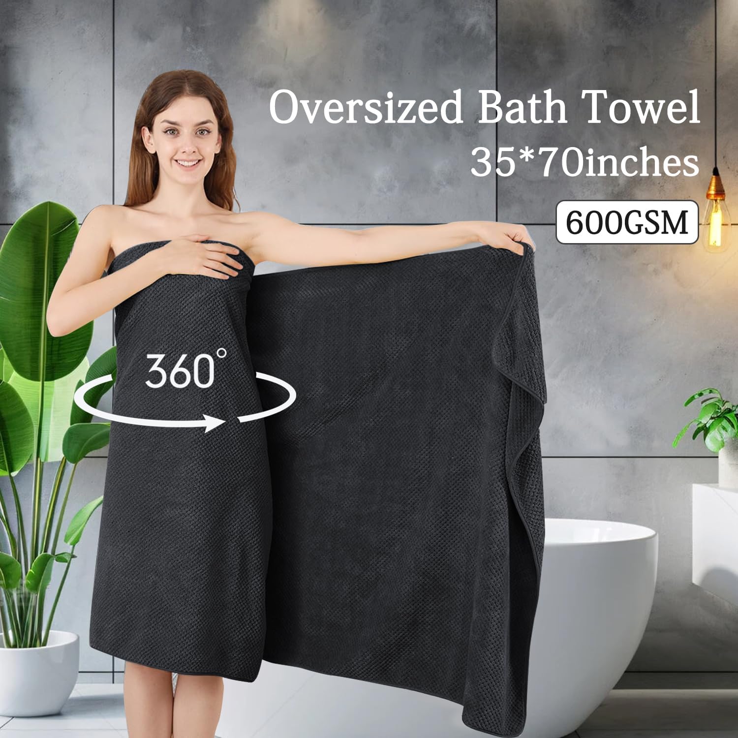 Hailea 4-Pack Black Bath Towels Set 35x70 Inches