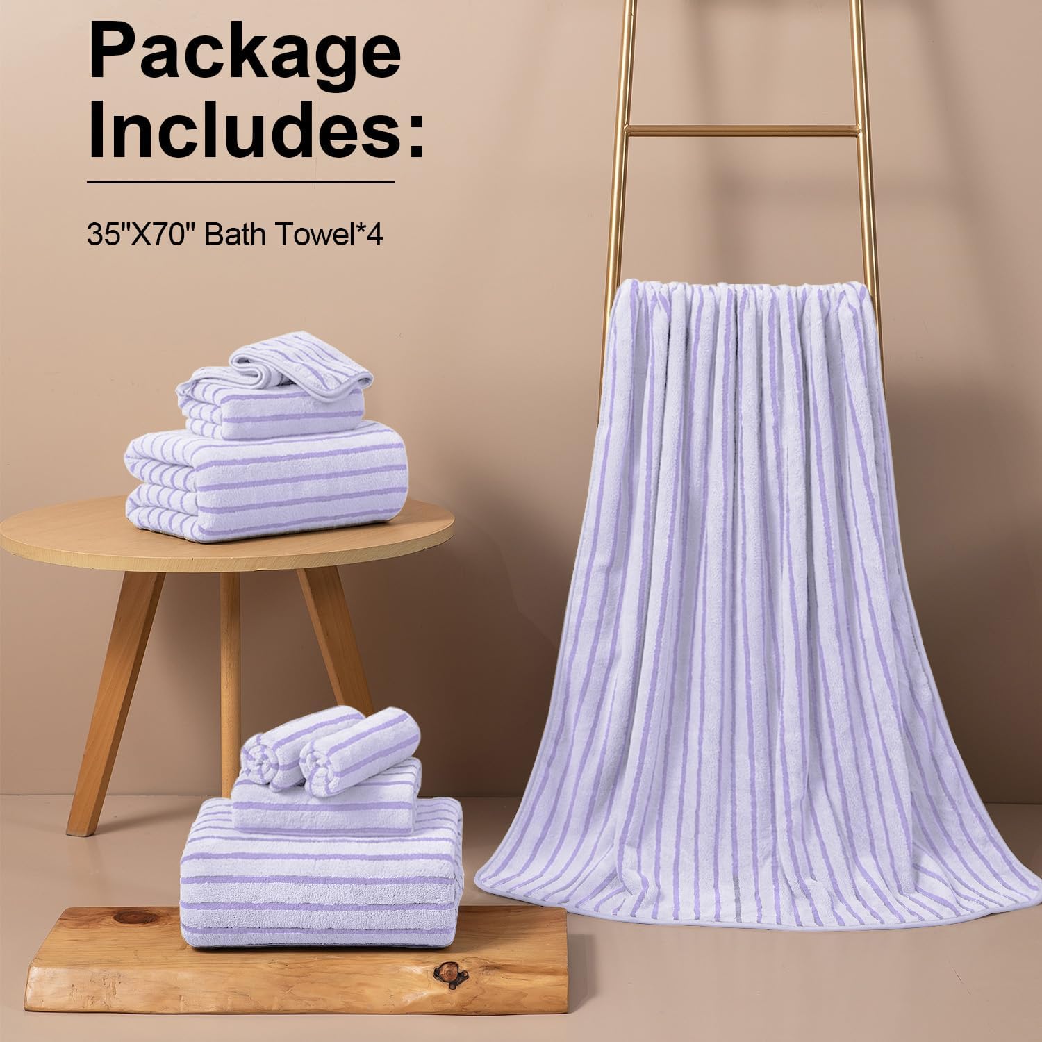 Mistyrose Bath Towels Set 4-Pack Purple 35x70 Microfiber