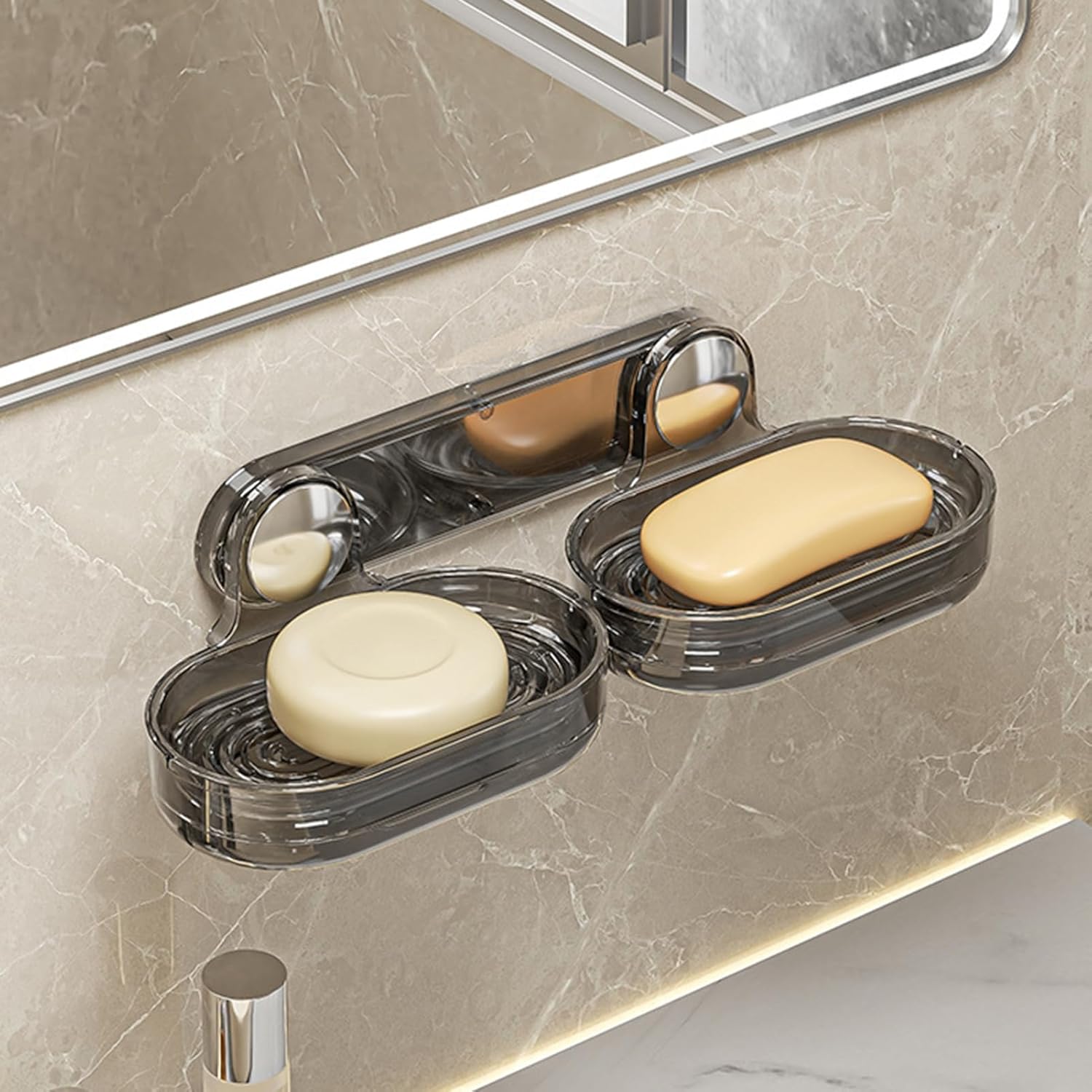 Loyliawa Wall Mount Soap Dish Double Layer Hollow Quick Drain Black