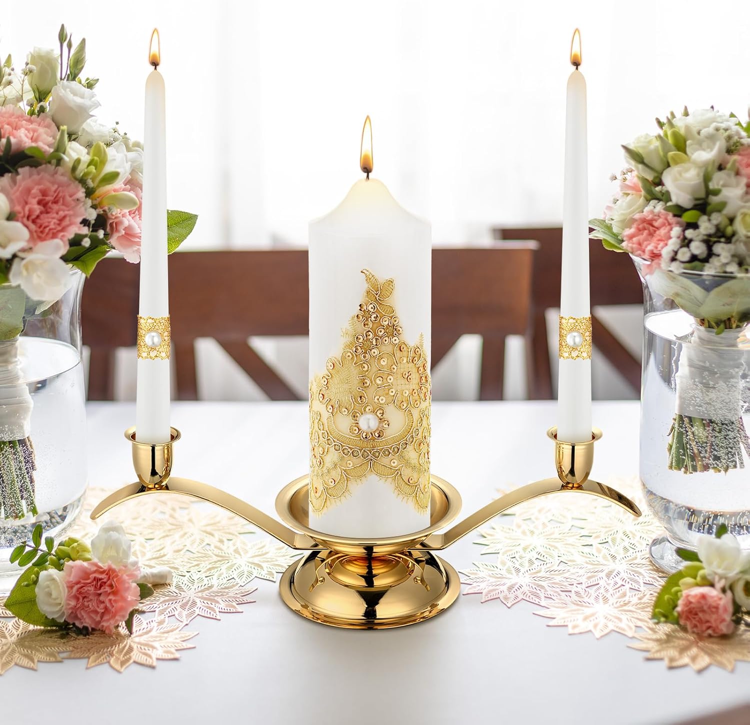 Irenare Gold Unity Candles with Holder for Wedding