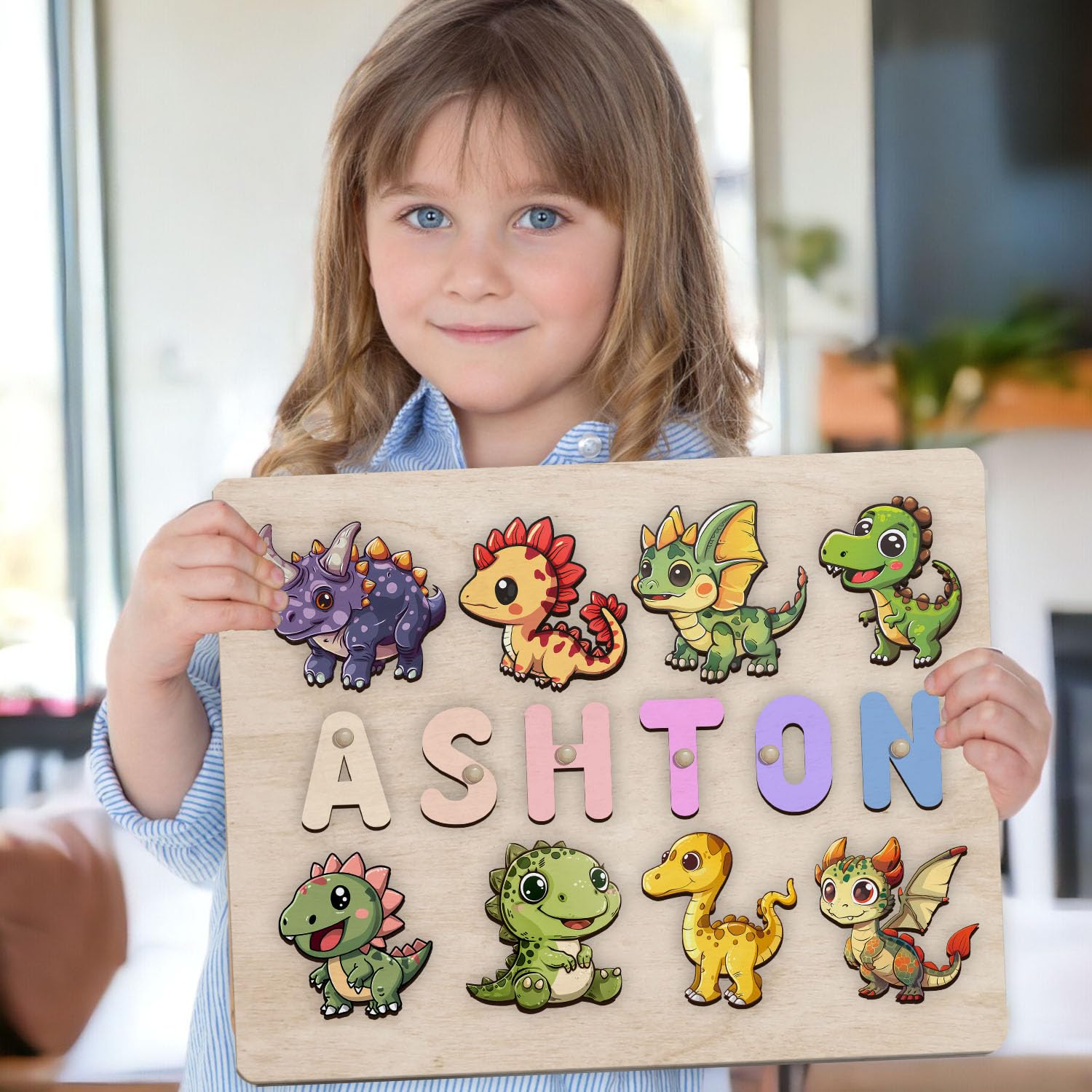 Personalized Wooden Dinosaur Puzzle Montessori Toy 1