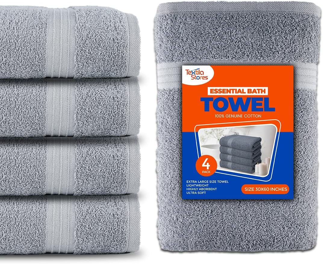 Textila Bath Towels - 30x60 Inch Pack of 4 Light Grey 1