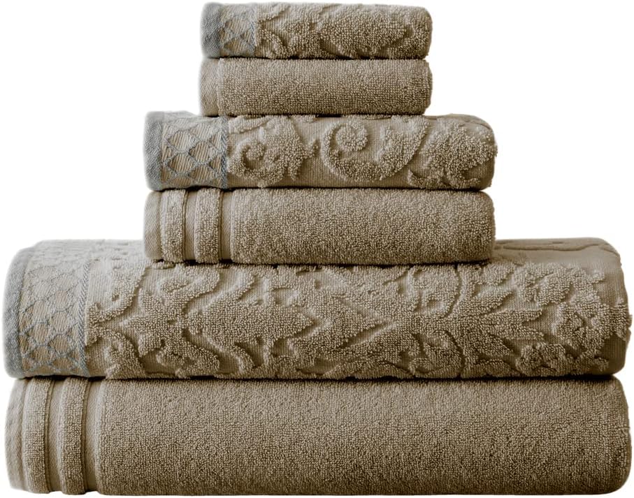 Modern Threads 6-Piece Ultra Soft Damask Towel Set Taupe