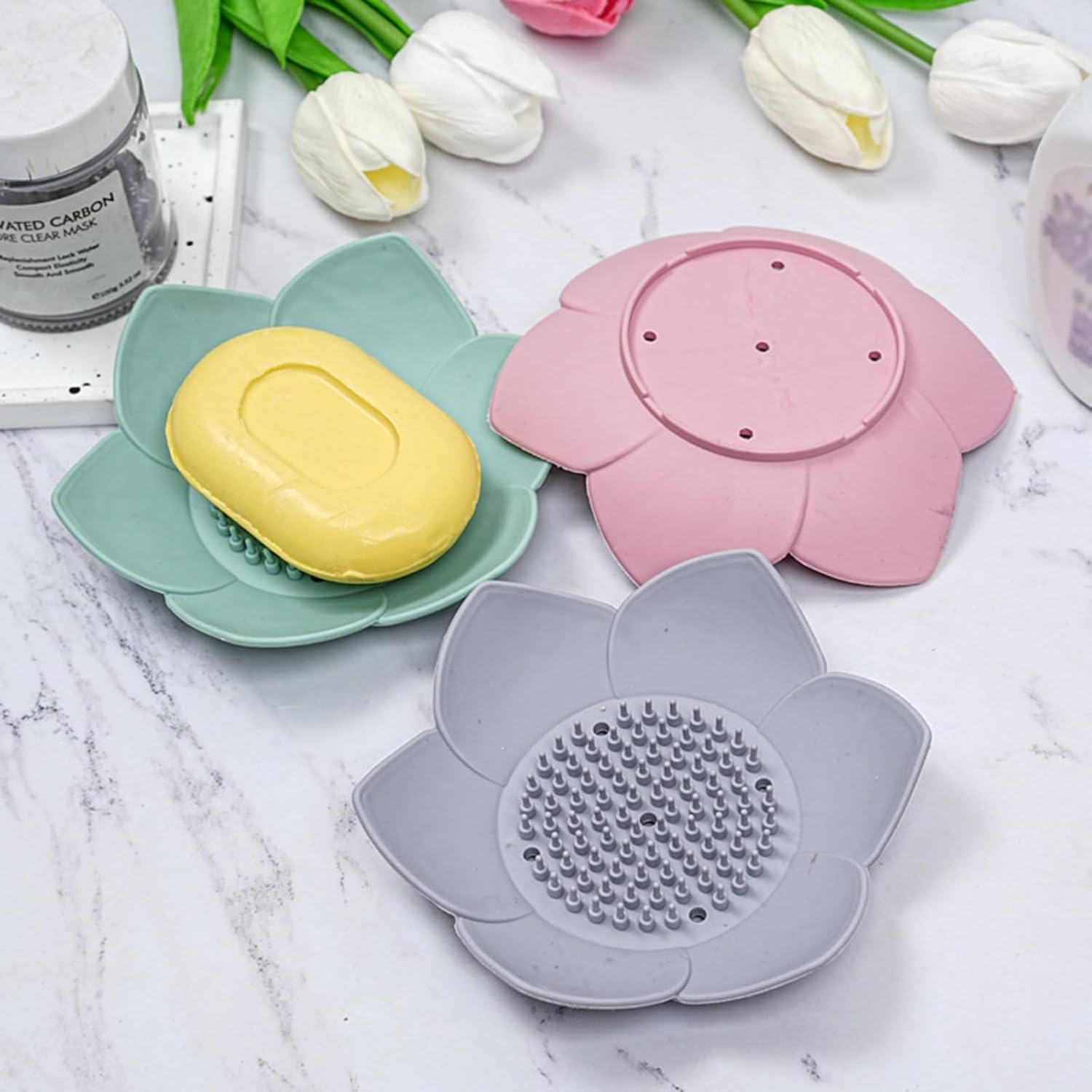 QUARK 1pc Lotus Shape Non-Slip Silicone Soap Holder