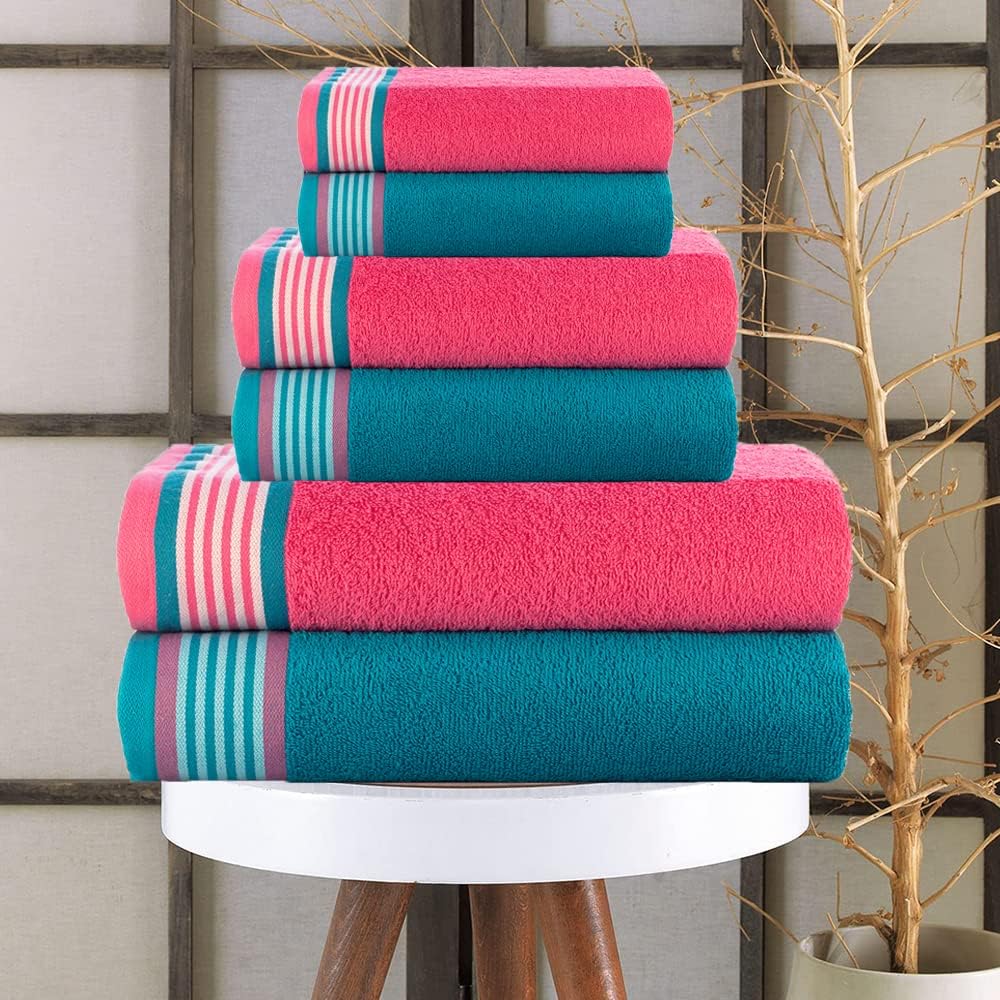 CASA COPENHAGEN He She 6 Piece Towel Set - Teal Pink