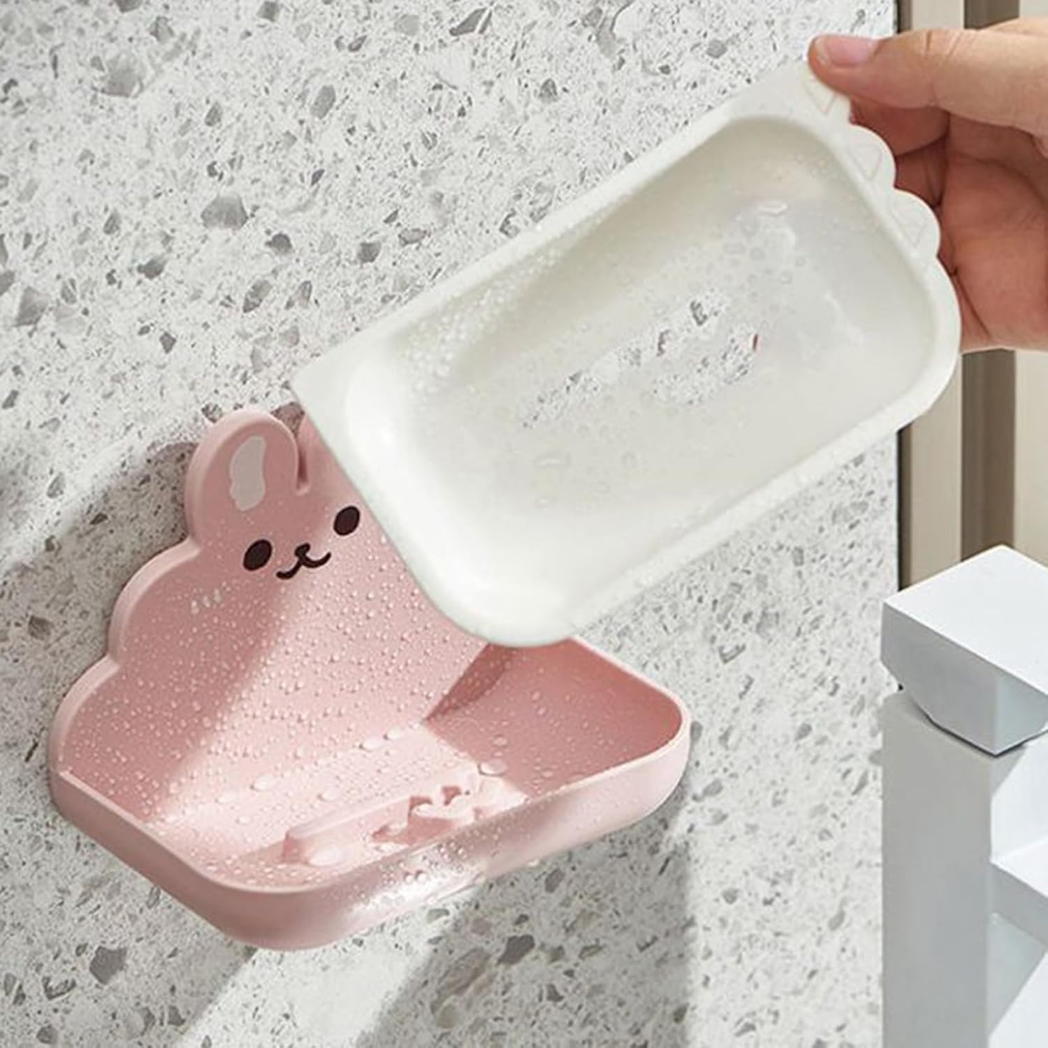 GIFZES Cartoon Rabbit Wall Mount Soap Dish Double Layer Holder