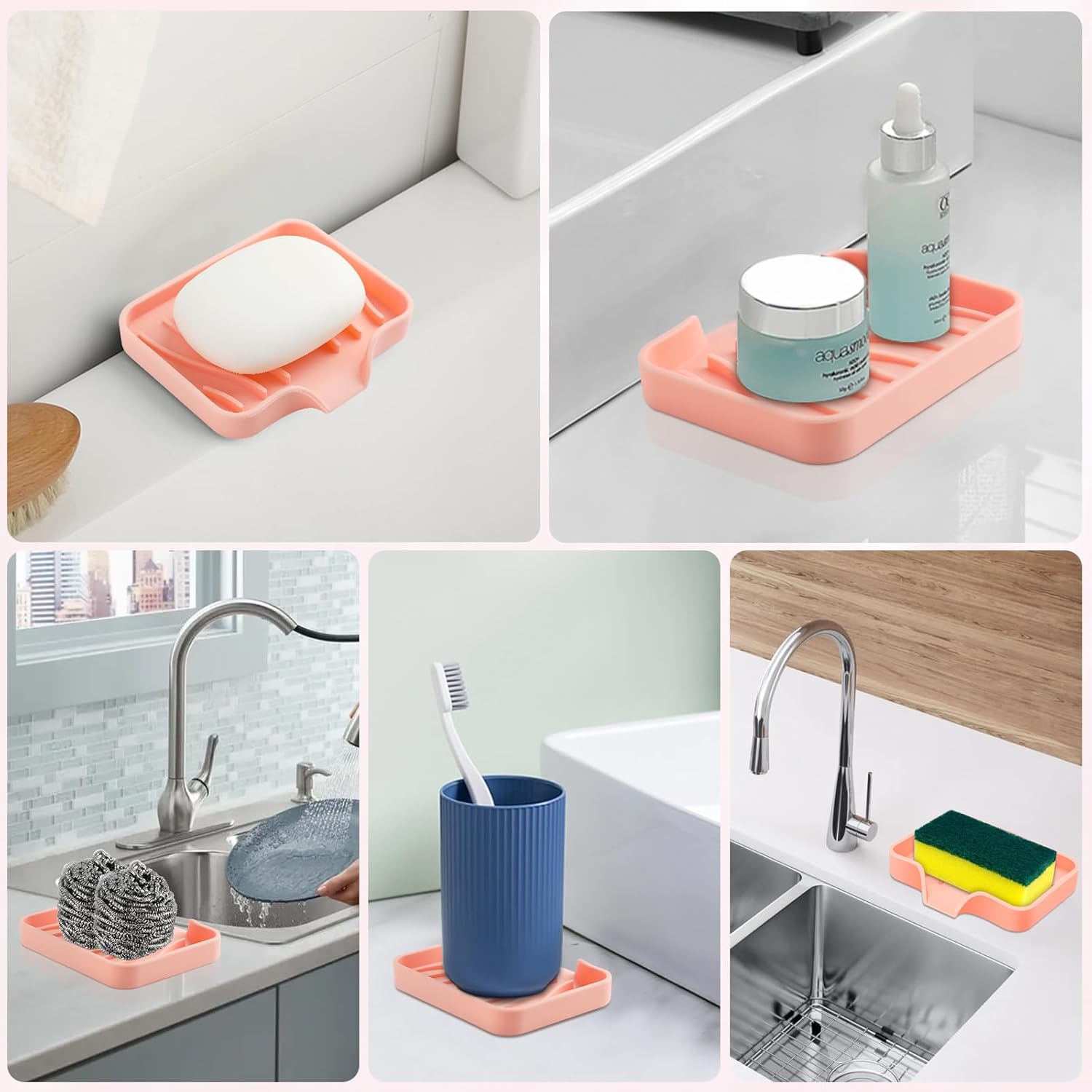 Spofit 2PCS Self Draining Soap Holder with Non-Slip Design Pink
