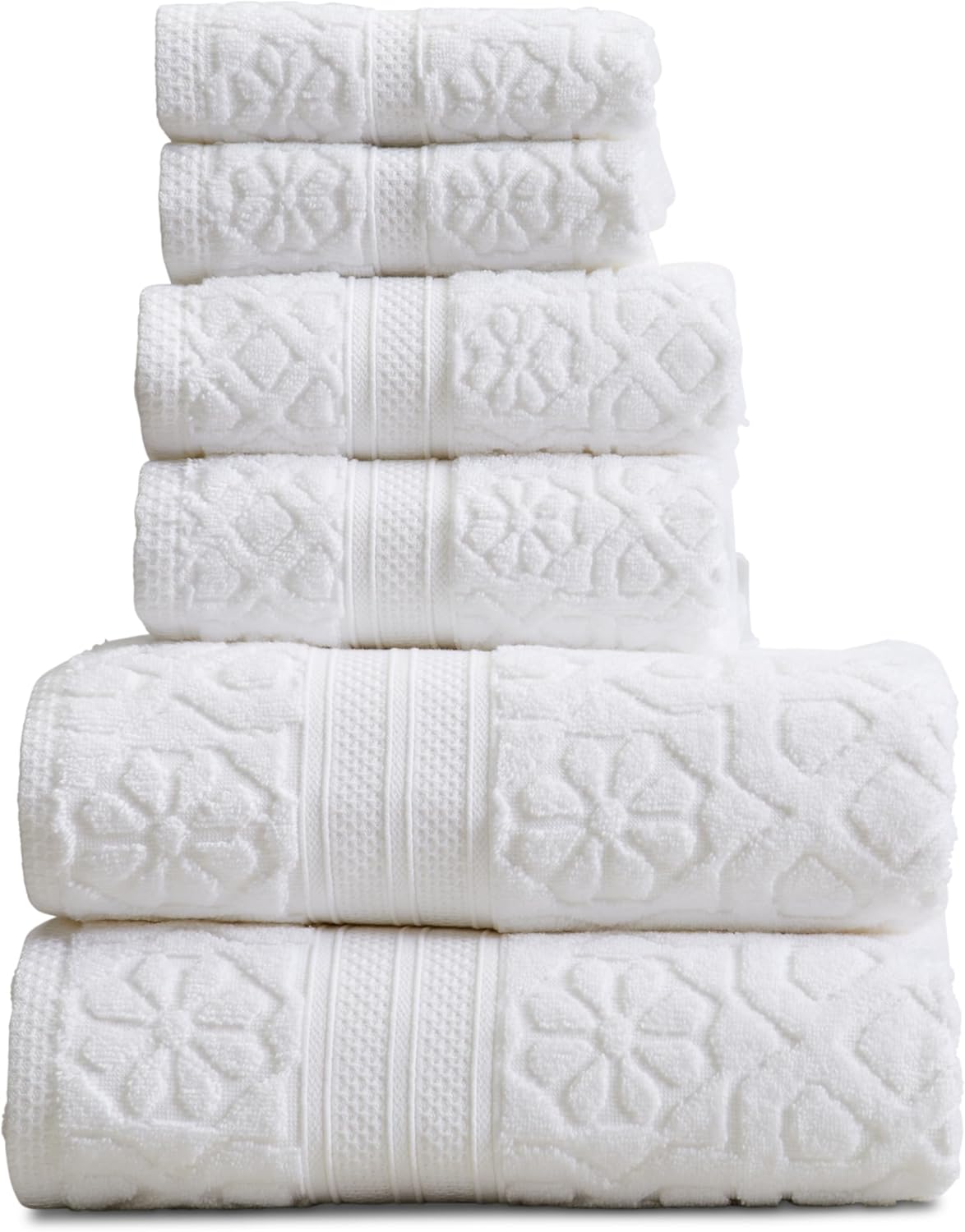 Springtree Home Cotton Towel Set - 6 Piece Floral Textured