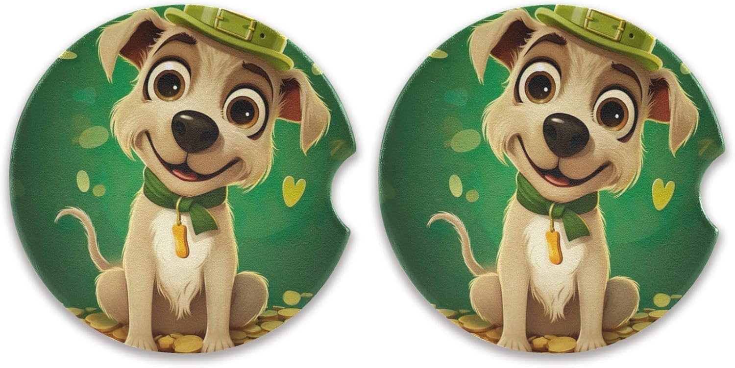 Takiito St Patrick Dog Car Cup Holder Coasters 2 Pack