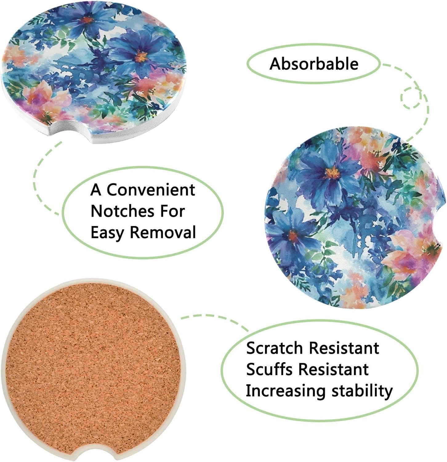 Wild Flower Car Cup Holder Coasters 2 Pack