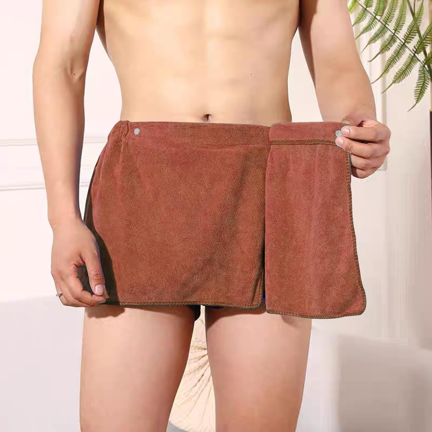 Men Boys Adjustable Microfiber Bath Towel Wrap Brown