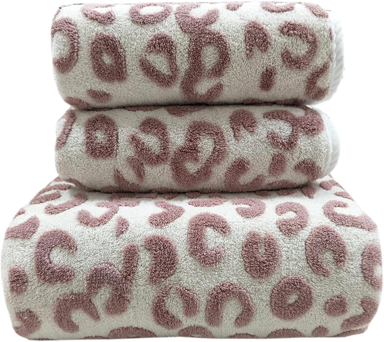 USTIDE Light Purple Leopard Print Bathtowel Set 3 Pieces