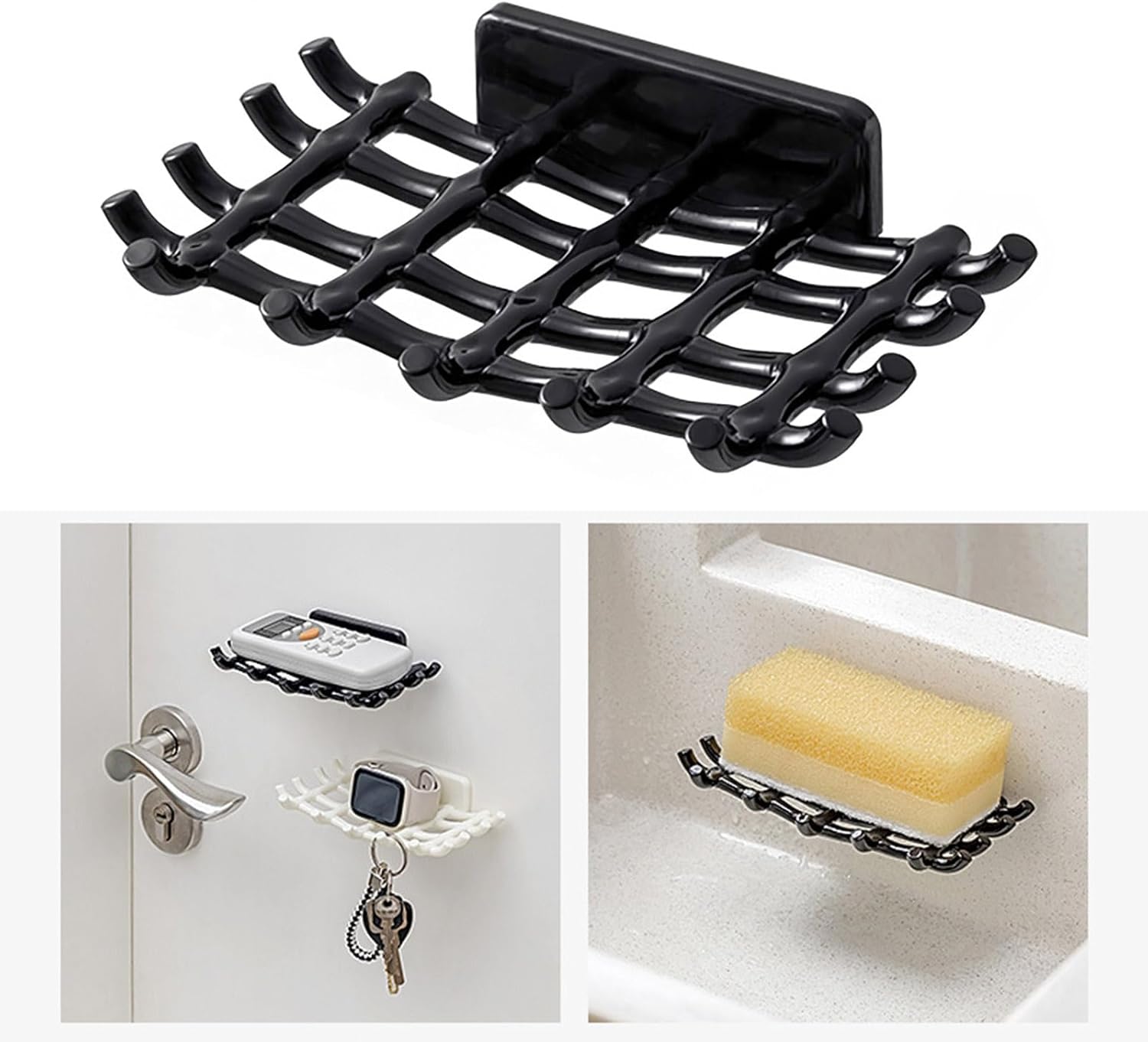 Qinlenyan Self-Draining Soap Dish Towel Hanging Rack with Multi Hooks