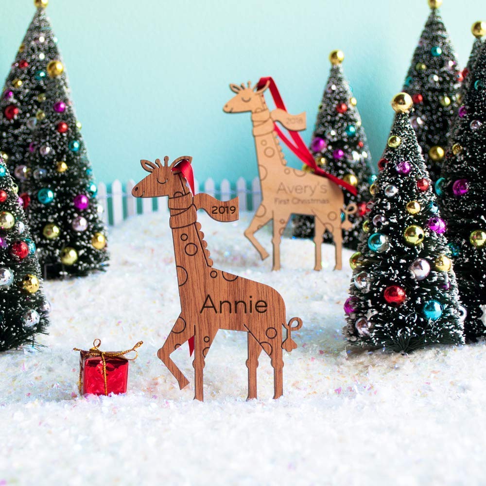 Personalized Babys First Christmas 2024 Giraffe Ornament Wood Handmade