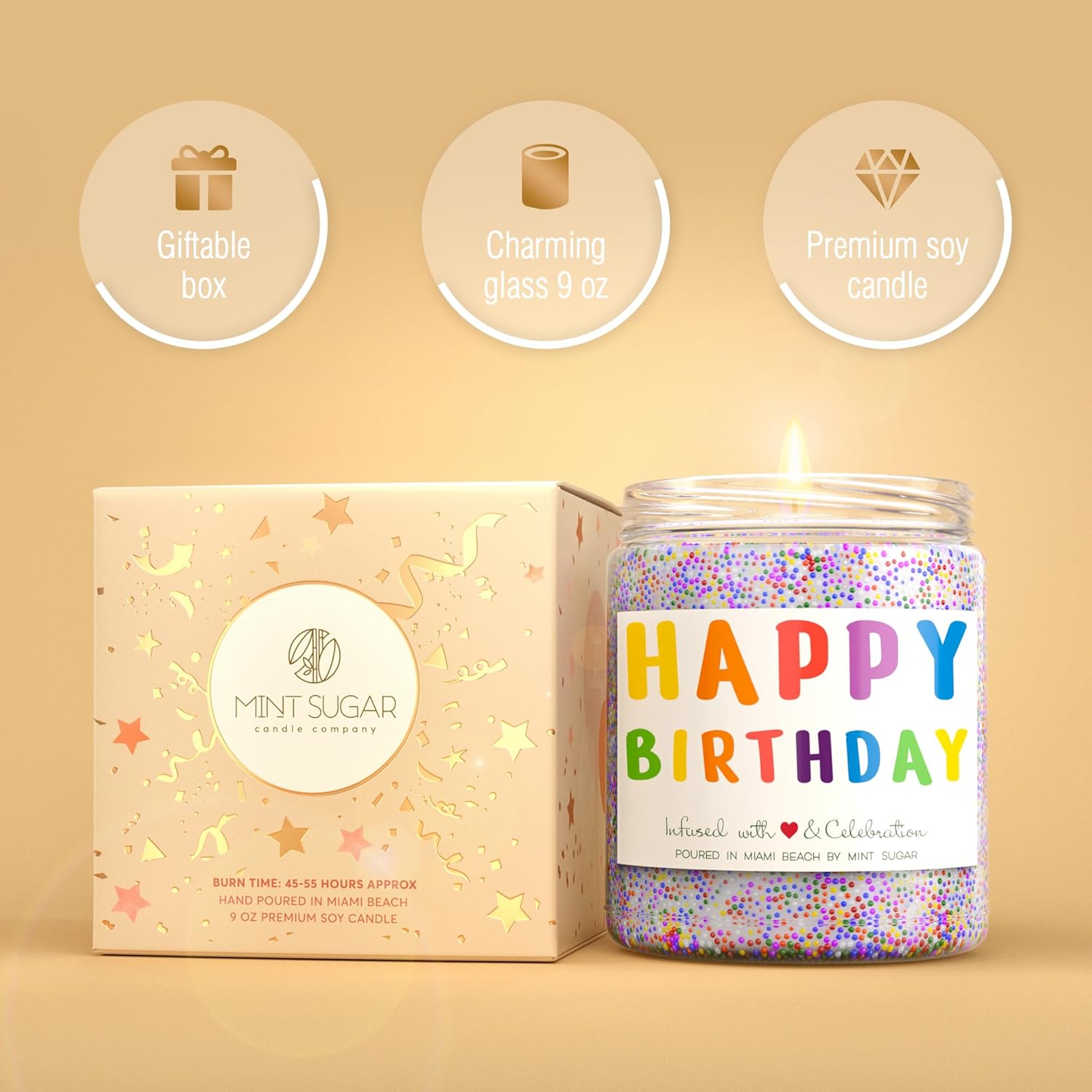 Happy Birthday Candle - Vanilla Cake Scent 9oz Made in USA