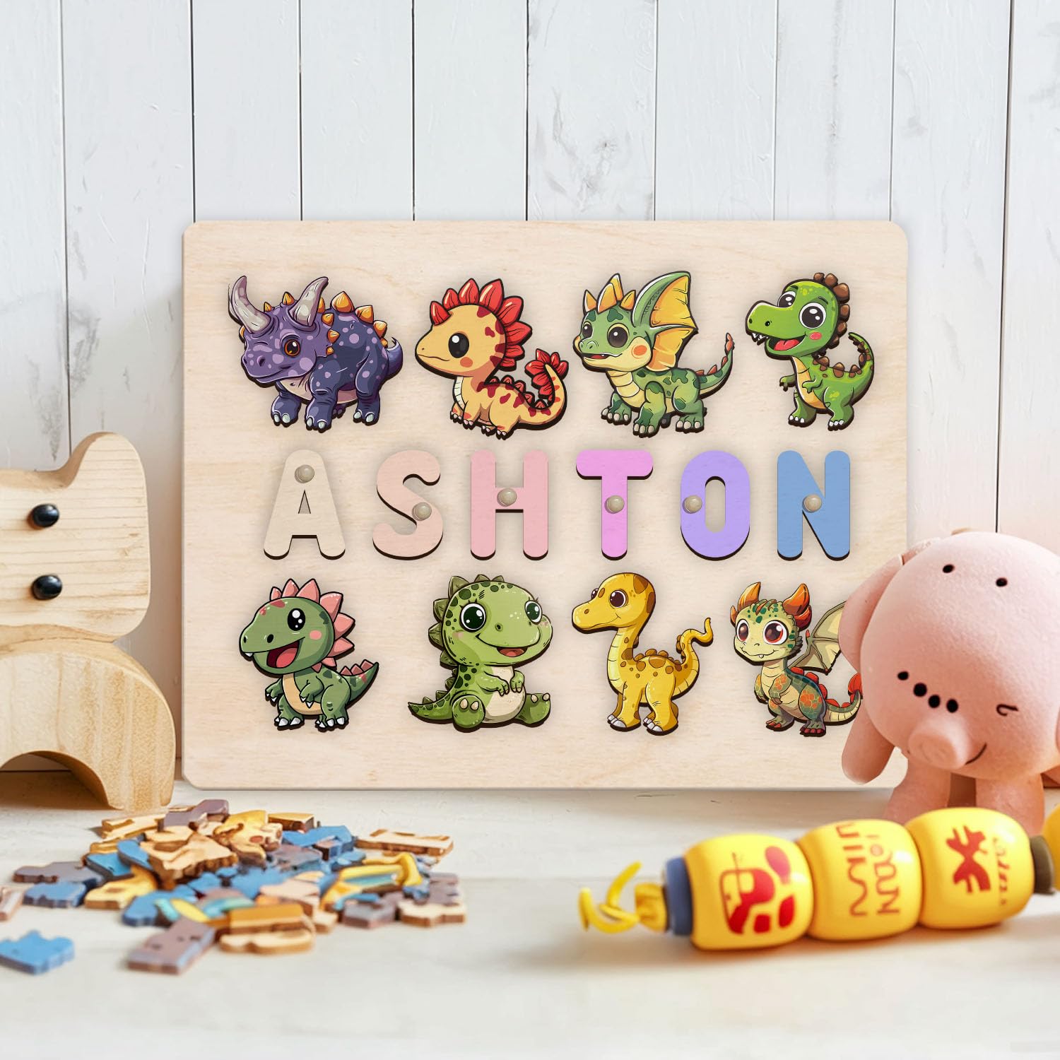 Personalized Wooden Dinosaur Puzzle Montessori Toy 1