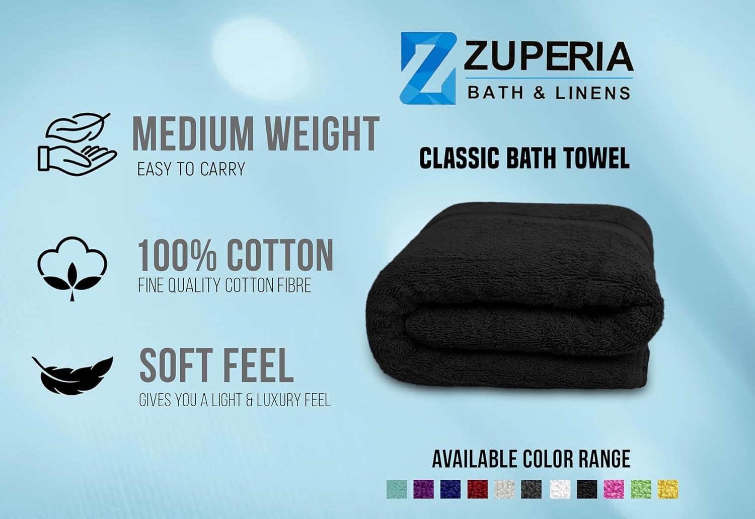 ZUPERIA 4 Pack Bath Towels 30x60 Inches 100 Cotton Ultra-Soft Quick Dry