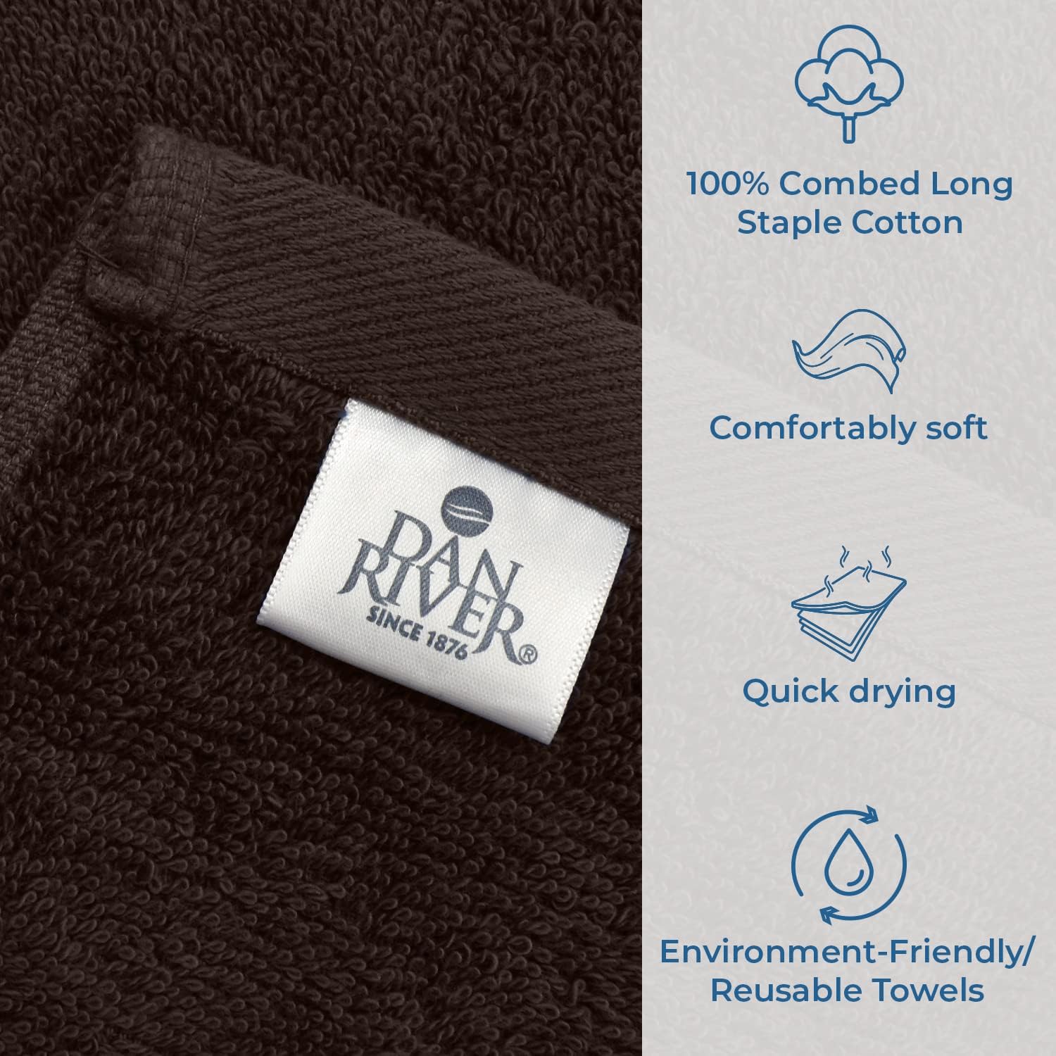 DAN RIVER 100 Cotton Bath Towels 4-Pack Brown 27x54 Inches