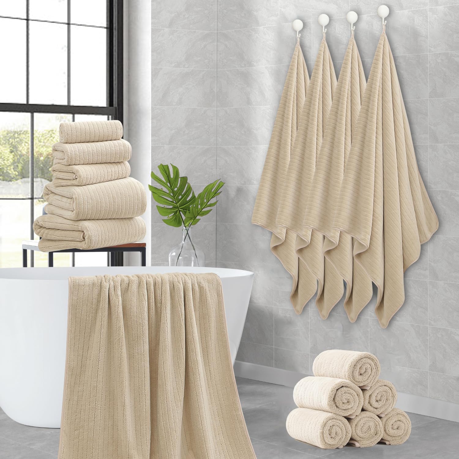 Hailea 18 Piece Family Bath Towel Set - Beige 1
