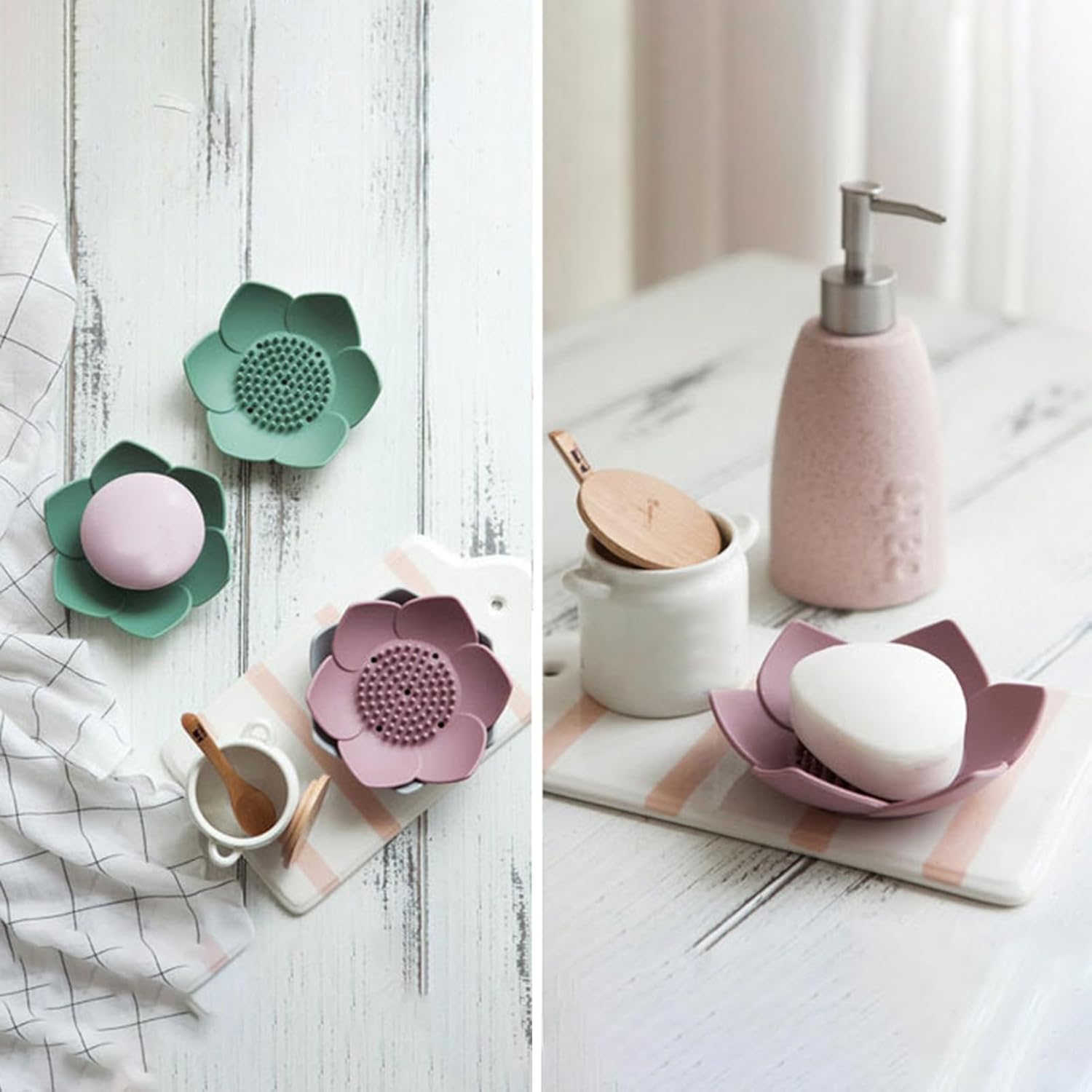 Curfair Pink Lotus Soap Dish with Non-Slip Base
