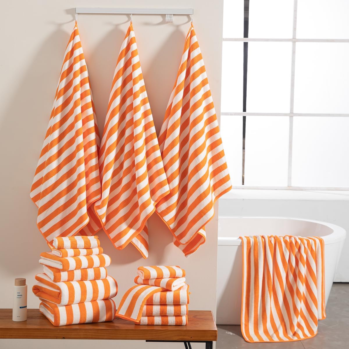 18 Pcs Orange Cabana Stripe Towel Set for Home Spa Gym