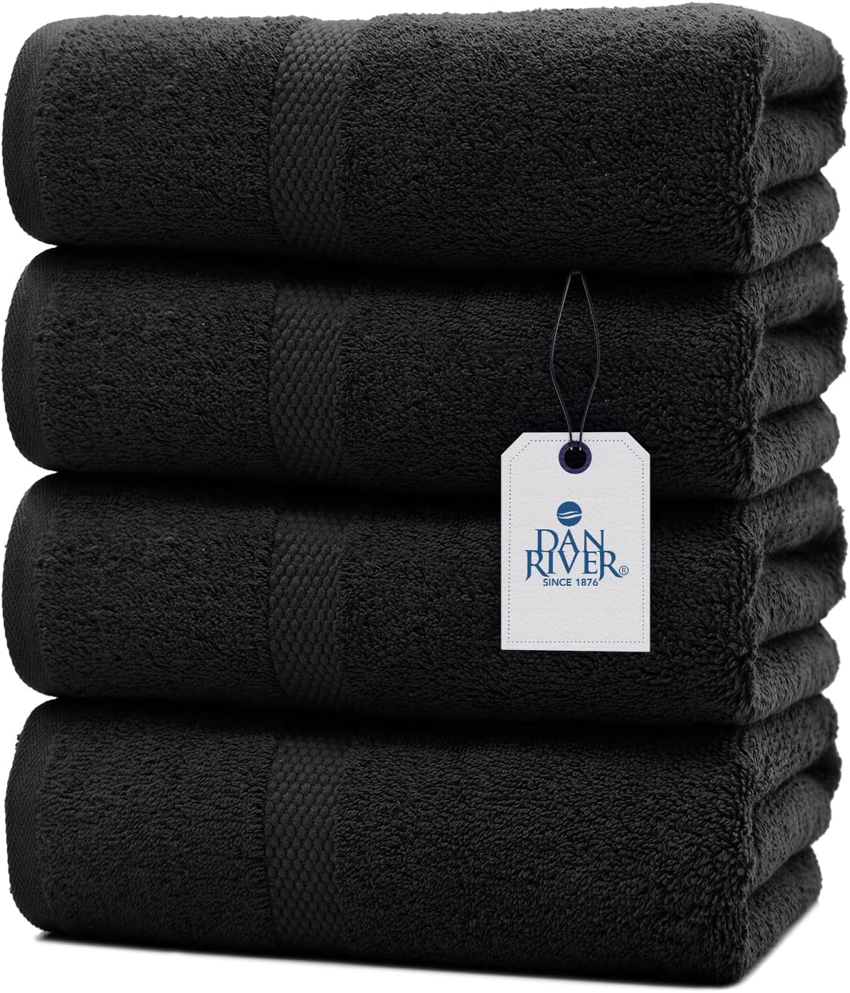 DAN RIVER 100 Cotton Bath Towels 27x54 Black 4-Pack