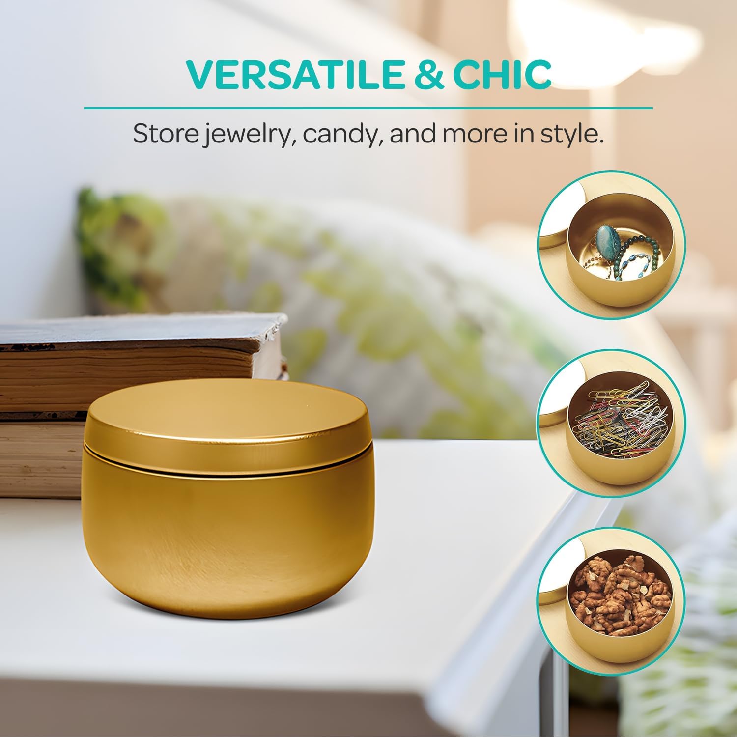 Hearts Crafts Gold Candle Tins - 24-Pack 4 oz With Lids