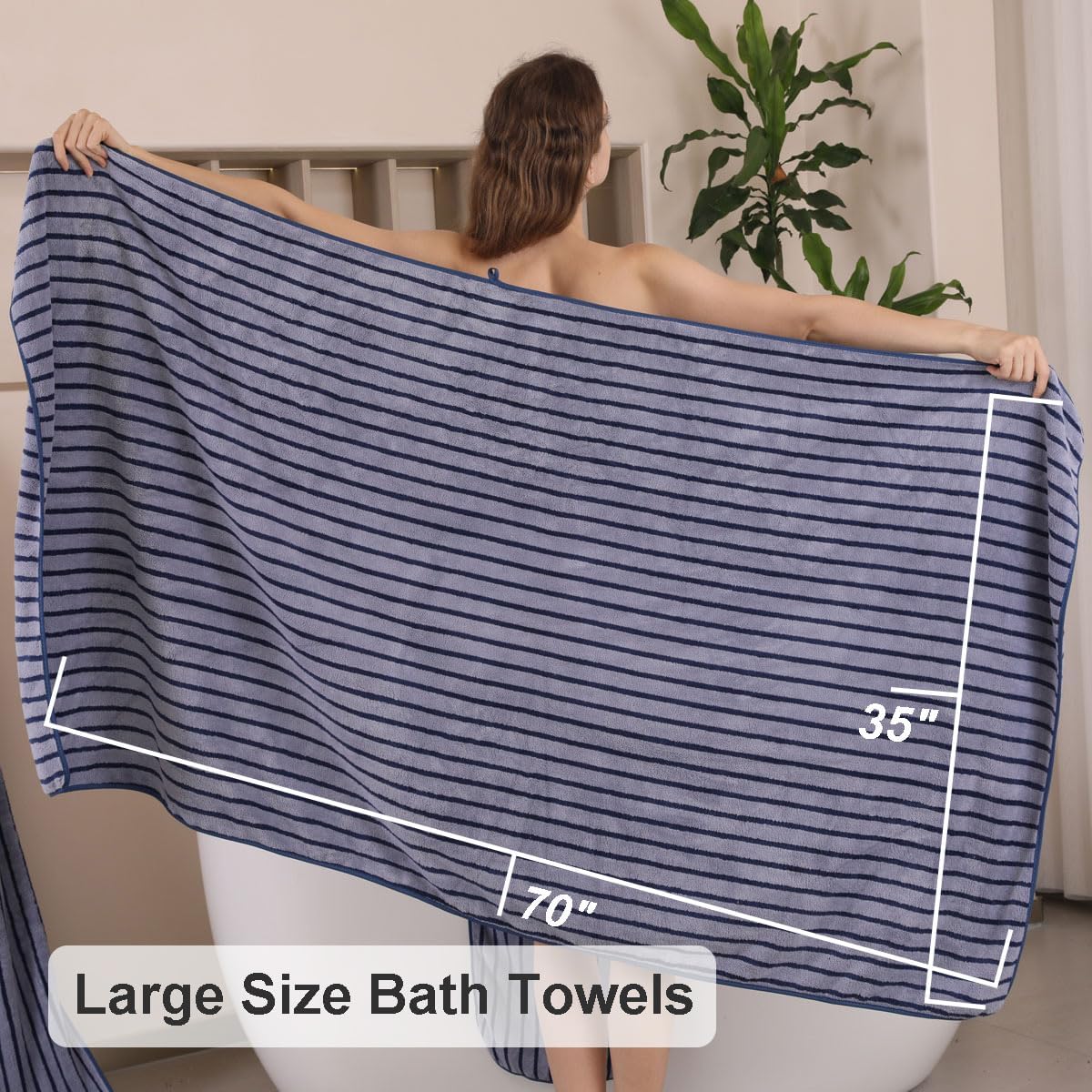 Oliven 8 Pcs Navy Cabana Stripe Towel Set