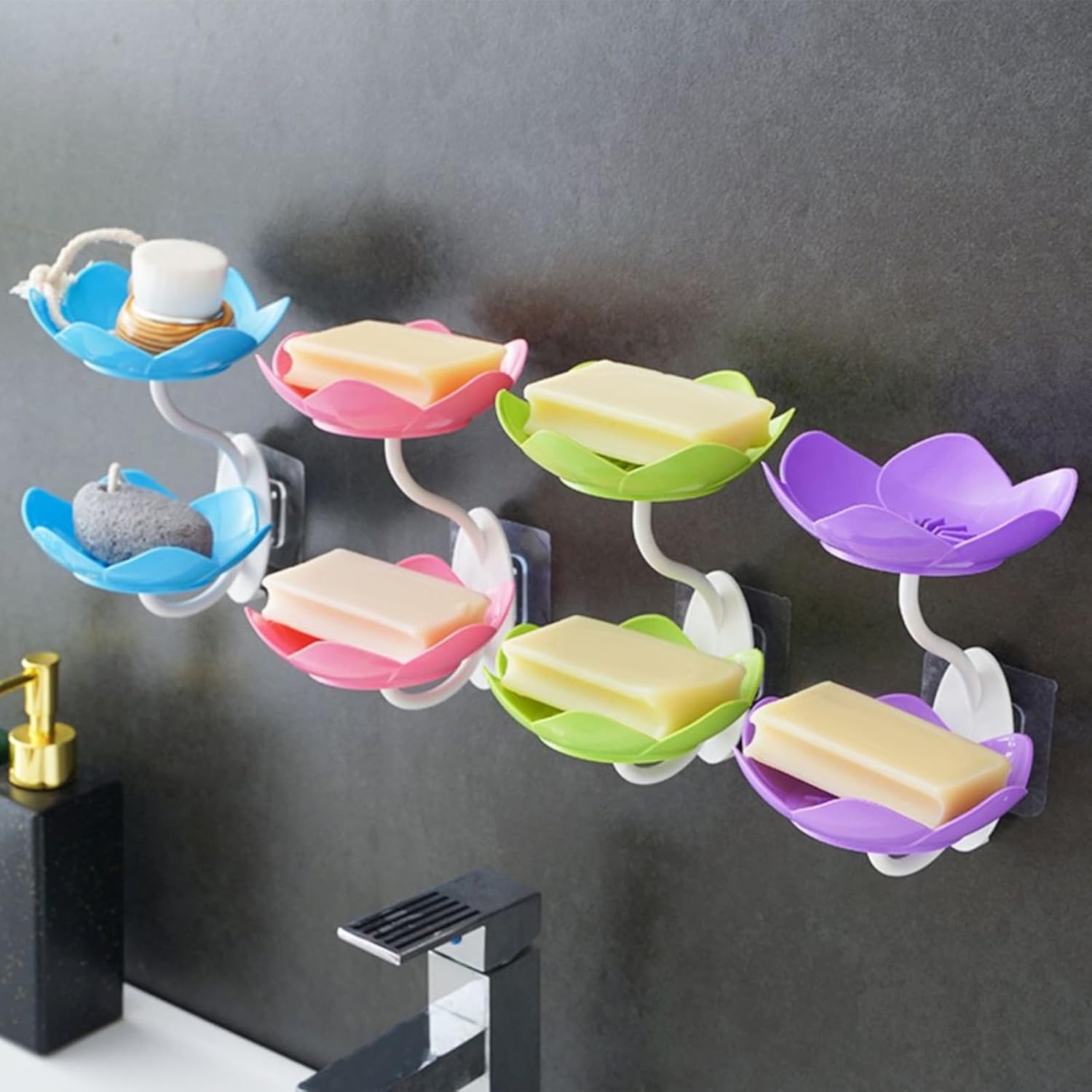 Qinlenyan Bathroom Soap Holder Double Layer Suction Cup Design Pink