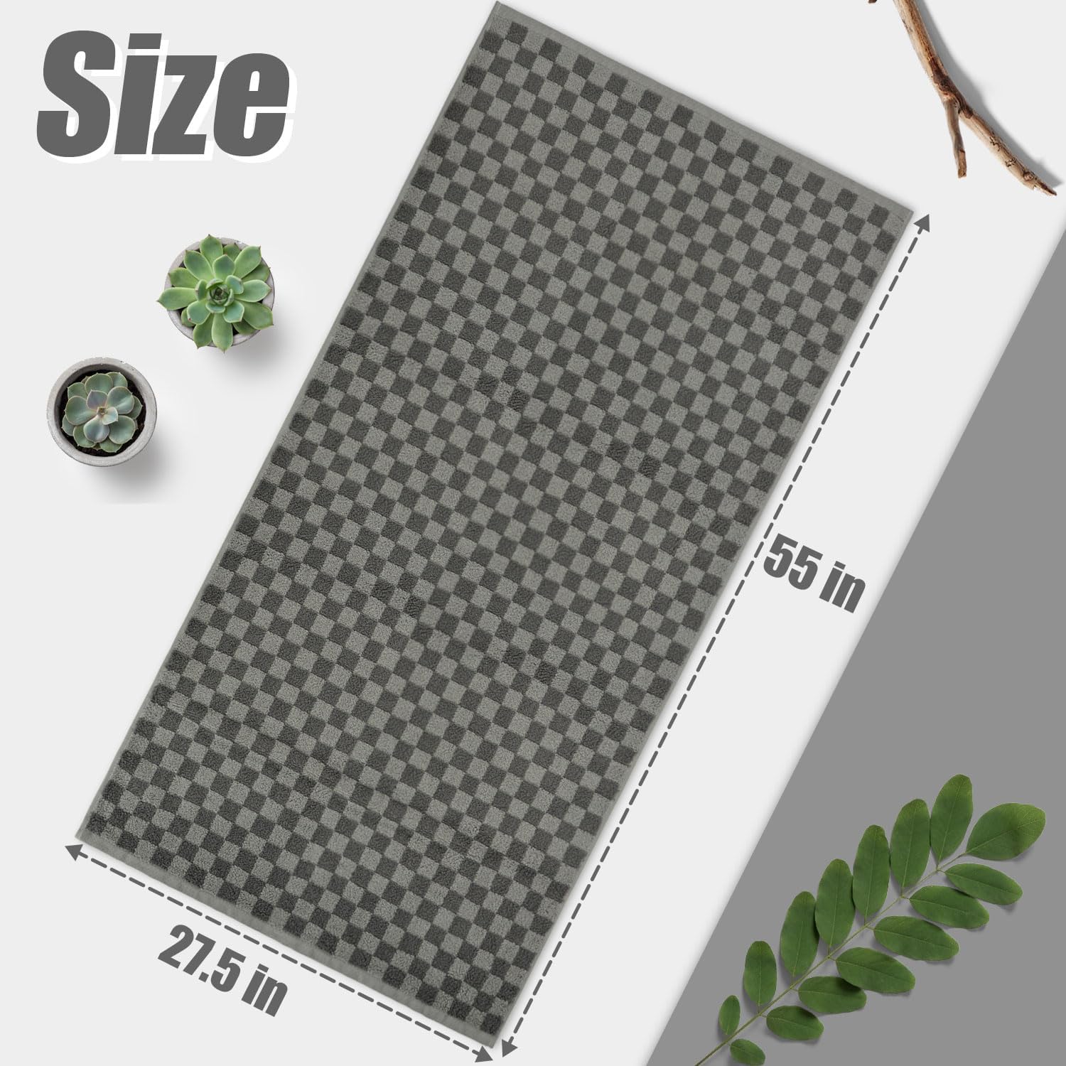Jacquotha Pack of 2 Grey Checkered Cotton Bath Towels 1
