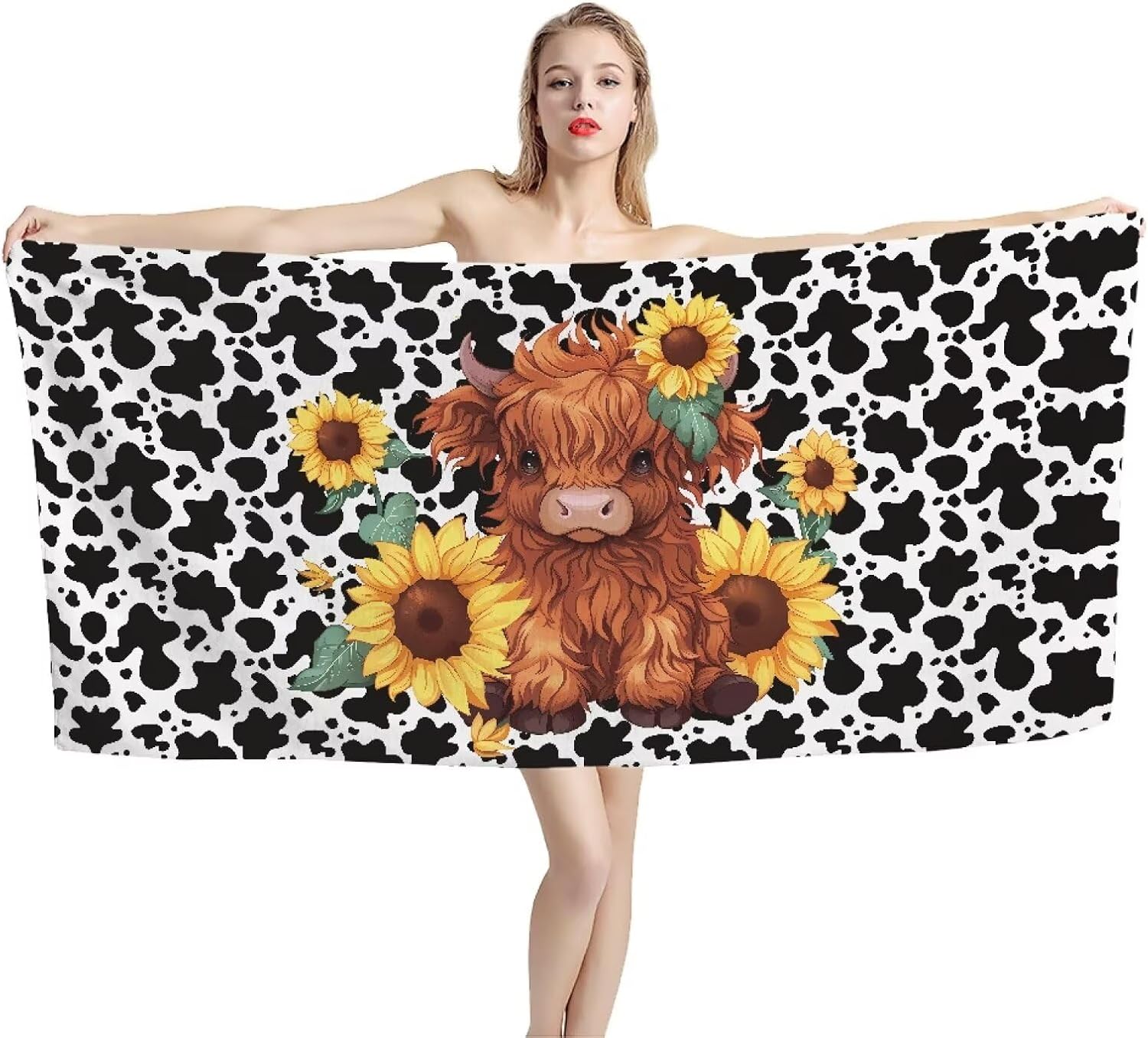 INSTANTARTS Cow Tattoo Baby Highland Cow Bath Towel