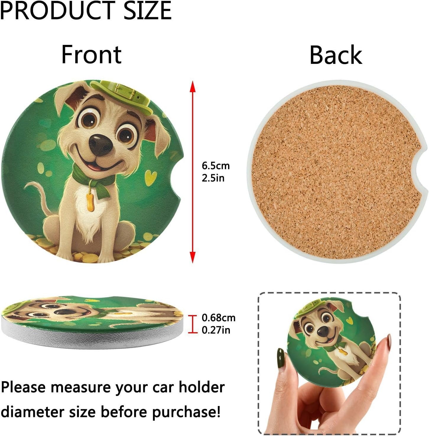Takiito St Patrick Dog Car Cup Holder Coasters 2 Pack