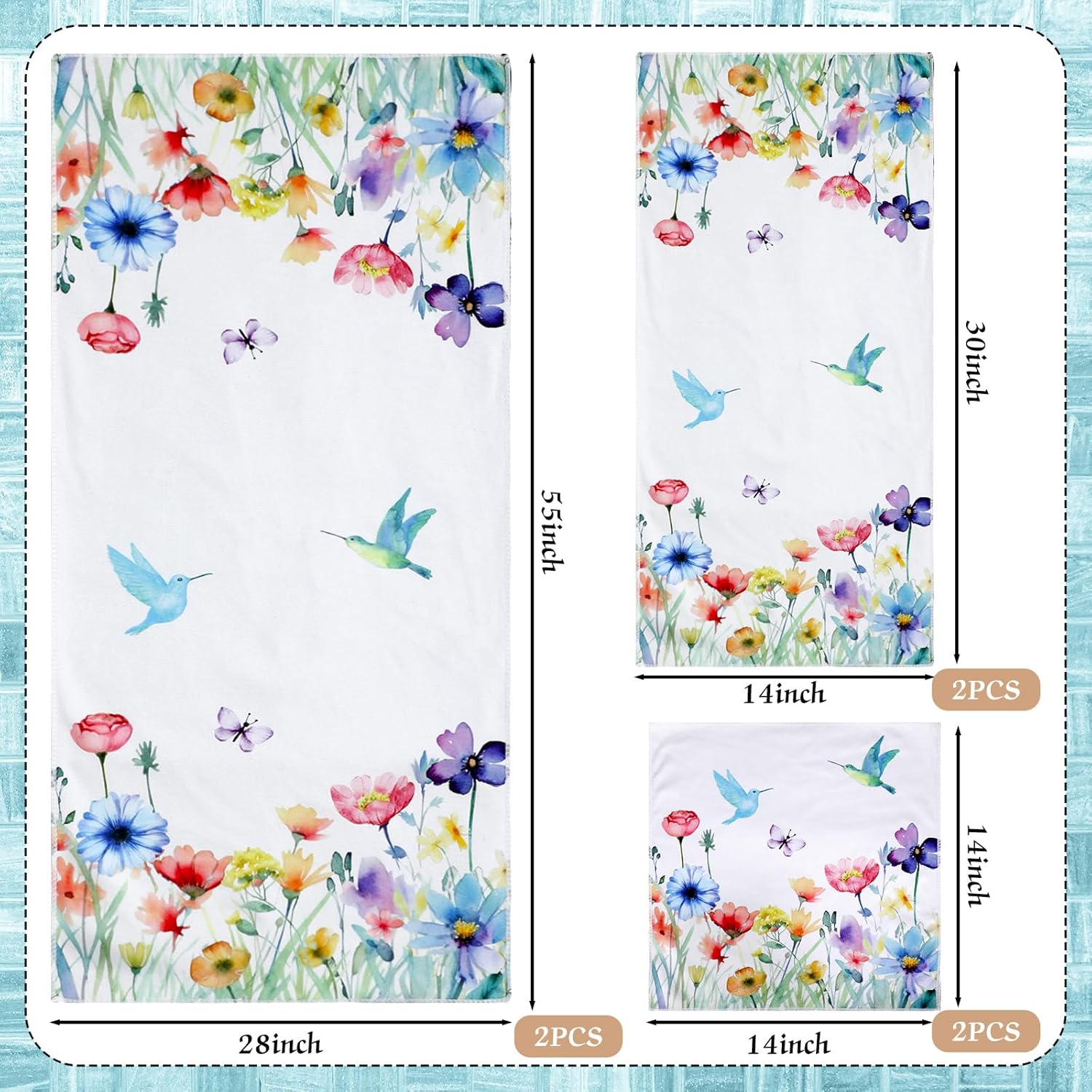 VitalCozy Set of 6 Wildflower Bath Towels 3 Sizes 1