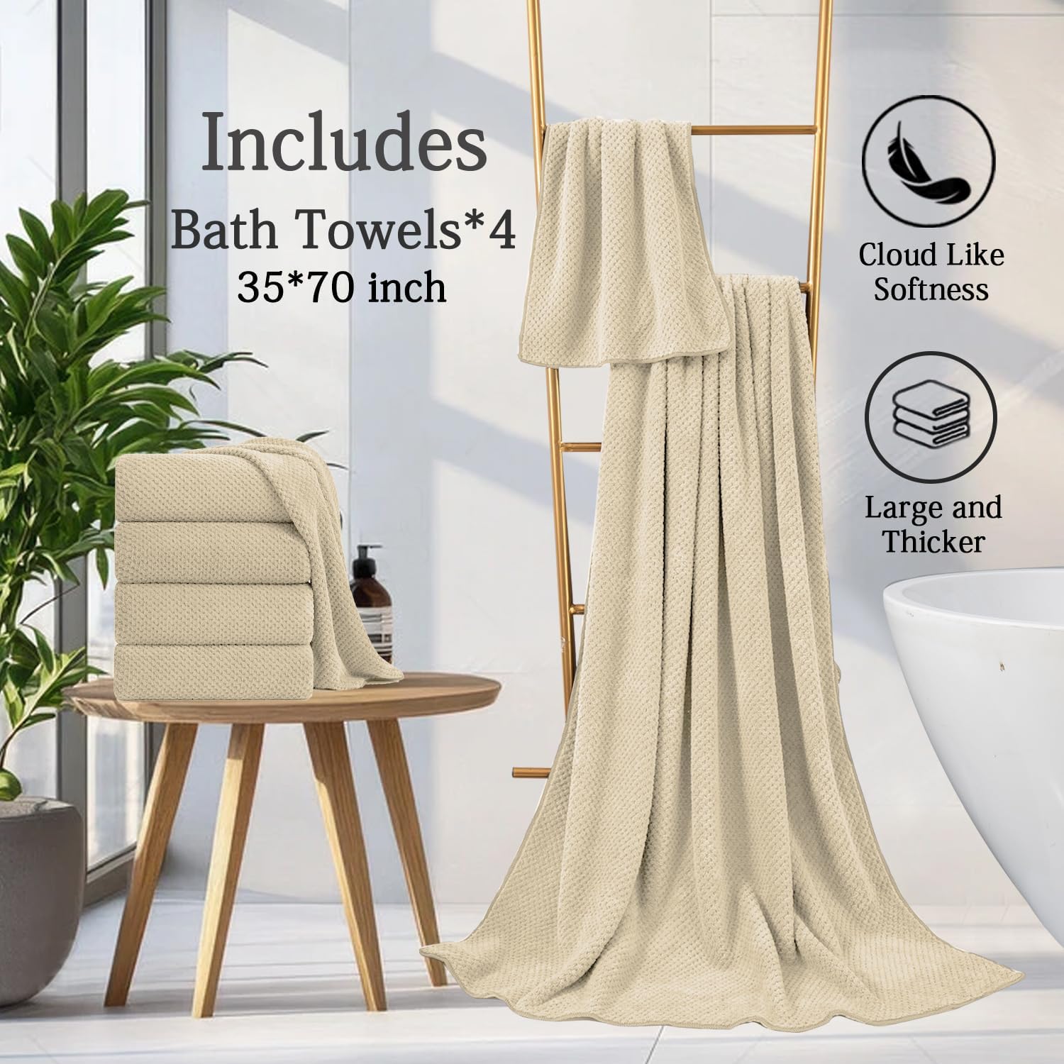 Hailea 4-Pack Bath Towels Set - 35x70 Inches
