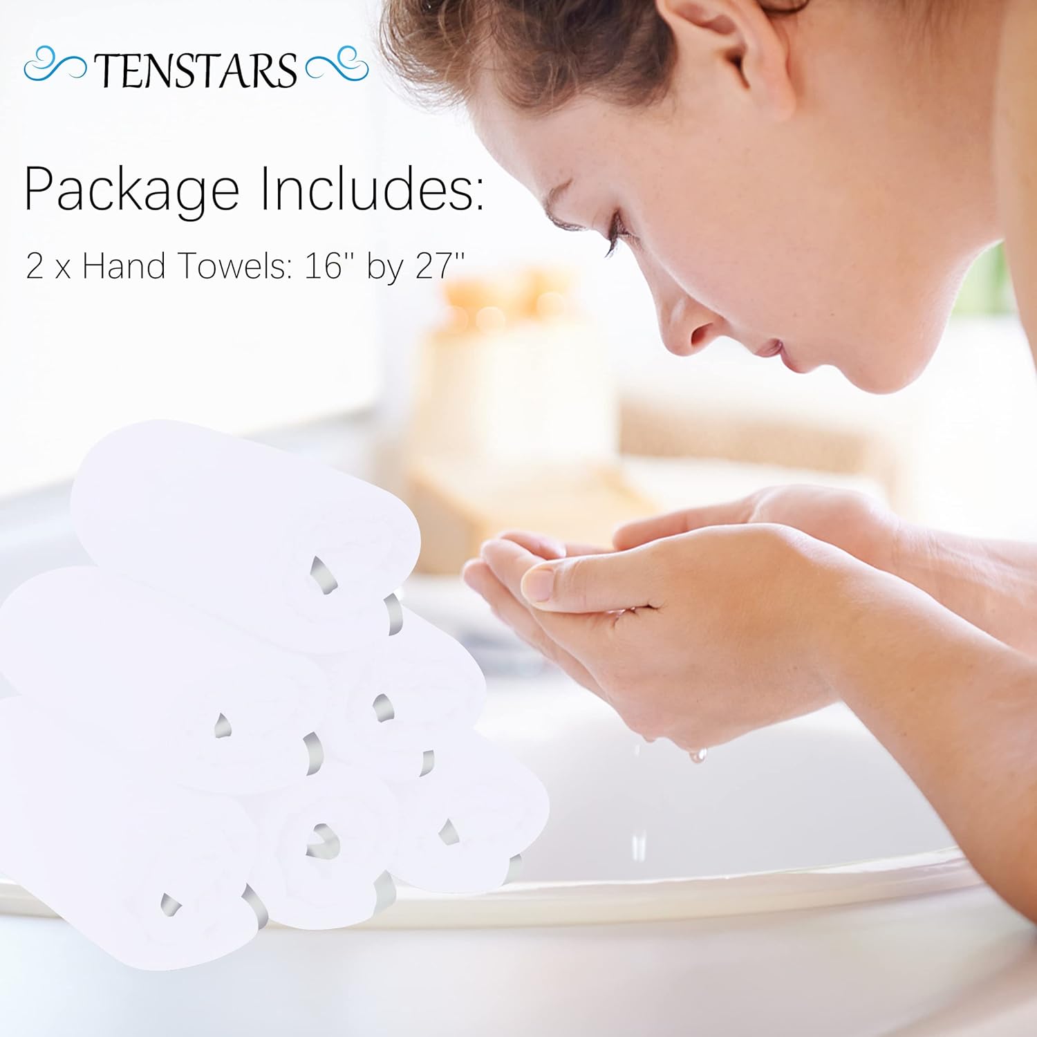 TENSTARS Luxury Silk Hemmed Microfiber Towels - Set of 6 16x28 Inch White