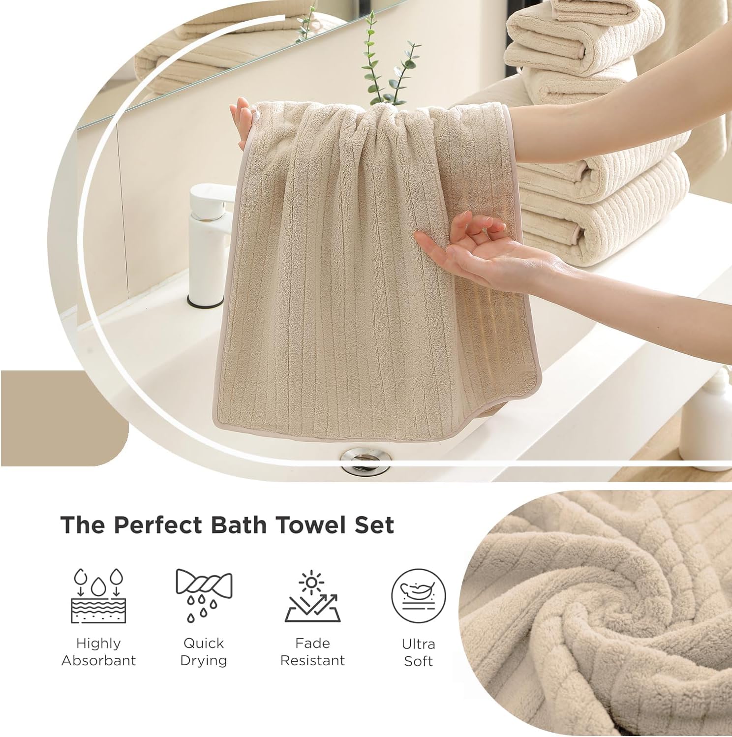 Hailea 18 Piece Family Bath Towel Set - Beige 1