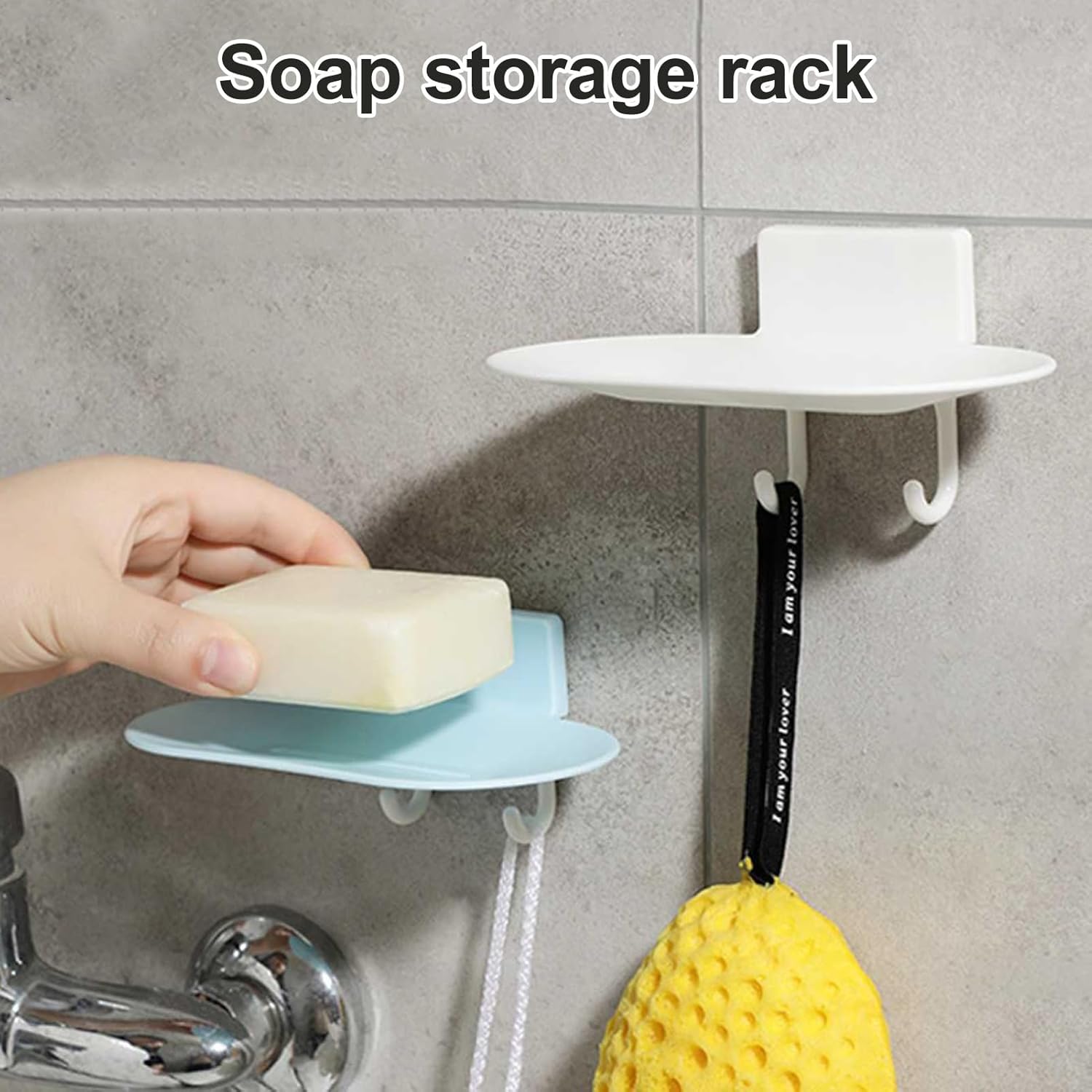 2Pcs Wall Mount Soap Holder with No-Punch Adhesive and Drainage Hole Pink